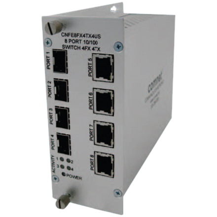 ComNet 10/100 Mbps Ethernet 8 Port Unmanaged Switch - 4 Ports - Fast Ethernet - 10/100Base-TX - 2 Layer Supported - 4 SFP Slots - Twisted Pair - Wall Mountable, Rack-mountable, Rail-mountable - Lifetime Limited Warranty