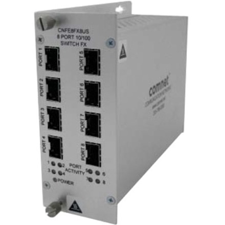 ComNet 8 Port 100 Mbps Ethernet Unmanaged Switch with 8 FX SFP Ports - 8 Ports - Fast Ethernet - 10/100Base-TX, 100Base-FX - 2 Layer Supported - 4 SFP Slots - Twisted Pair - Rail-mountable, Wall Mountable, Rack-mountable - Lifetime Limited Warranty