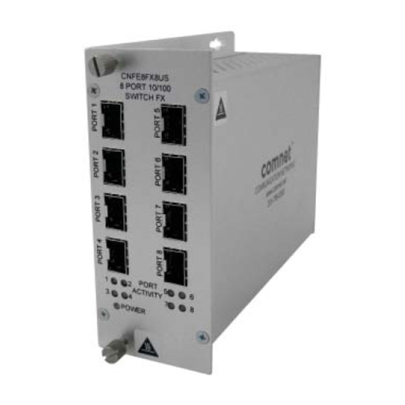 ComNet 8 Port 100 Mbps Ethernet Unmanaged Switch with 8 FX SFP Ports - 8 Ports - Fast Ethernet - 10/100Base-TX, 100Base-FX - 2 Layer Supported - 4 SFP Slots - Twisted Pair - Rail-mountable, Wall Mountable, Rack-mountable - Lifetime Limited Warranty