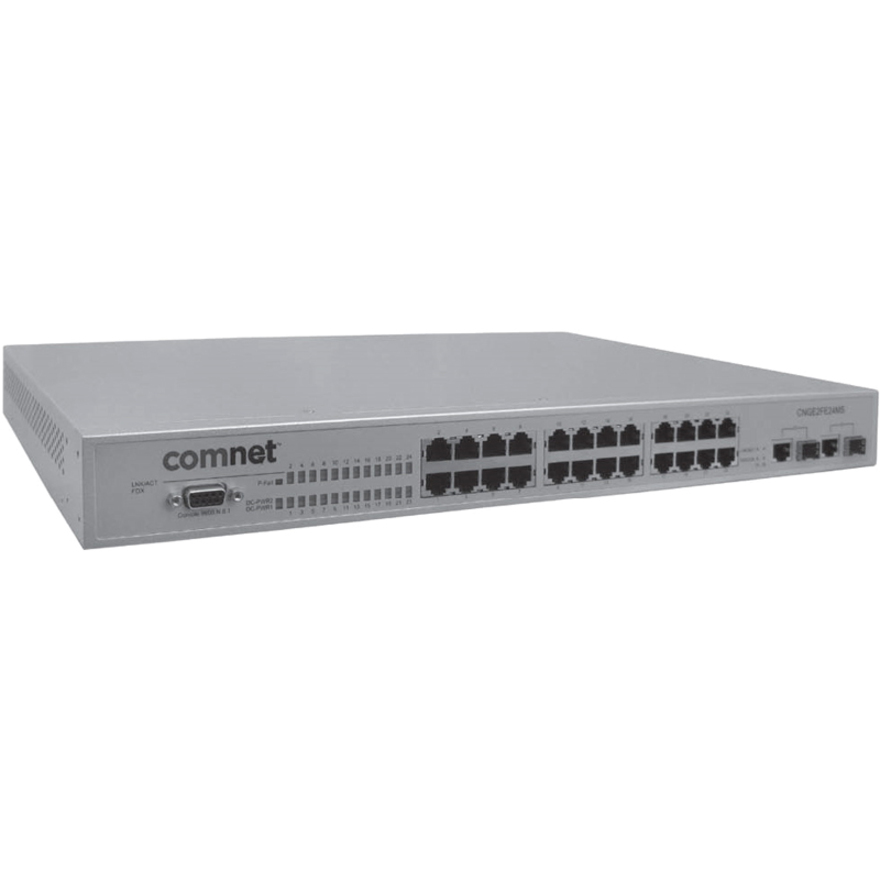 ComNet CNGE2FE24MS Managed Ethernet Switch - 24 Ports - Manageable - Fast Ethernet, Gigabit Ethernet - 10/100Base-TX, 10/100/1000Base-T - 2 Layer Supported - 2 SFP Slots - Twisted Pair - Rack-mountable, Desktop - Lifetime Limited Warranty