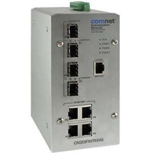 ComNet CNGE8FX4TX4MS Ethernet Switch - 4 Ports - Manageable - Gigabit Ethernet - 10/100/1000Base-T, 1000Base-X - 2 Layer Supported - 4 SFP Slots - Twisted Pair, Optical Fiber - Wall Mountable, Rail-mountable - Lifetime Limited Warranty