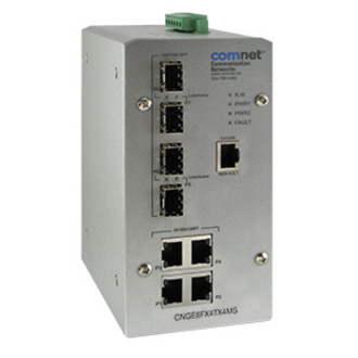 ComNet CNGE8FX4TX4MS Ethernet Switch - 4 Ports - Manageable - Gigabit Ethernet - 10/100/1000Base-T, 1000Base-X - 2 Layer Supported - 4 SFP Slots - Twisted Pair, Optical Fiber - Wall Mountable, Rail-mountable - Lifetime Limited Warranty
