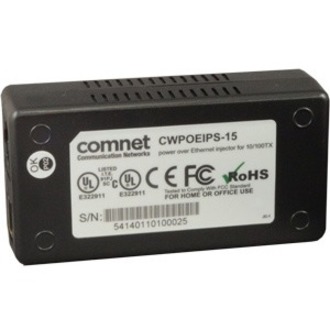 ComNet Power over Ethernet (POE) Midspan Injector for 10/100TX - 120 V AC, 230 V AC Input - 48 V DC, 300 mA Output - 1 x 10/100Base-TX Input Port(s) - 1 x 10/100Base-TX Output Port(s) - 15.40 W