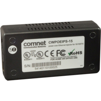 ComNet Power over Ethernet (POE) Midspan Injector for 10/100TX - 120 V AC, 230 V AC Input - 48 V DC, 300 mA Output - 1 x 10/100Base-TX Input Port(s) - 1 x 10/100Base-TX Output Port(s) - 15.40 W