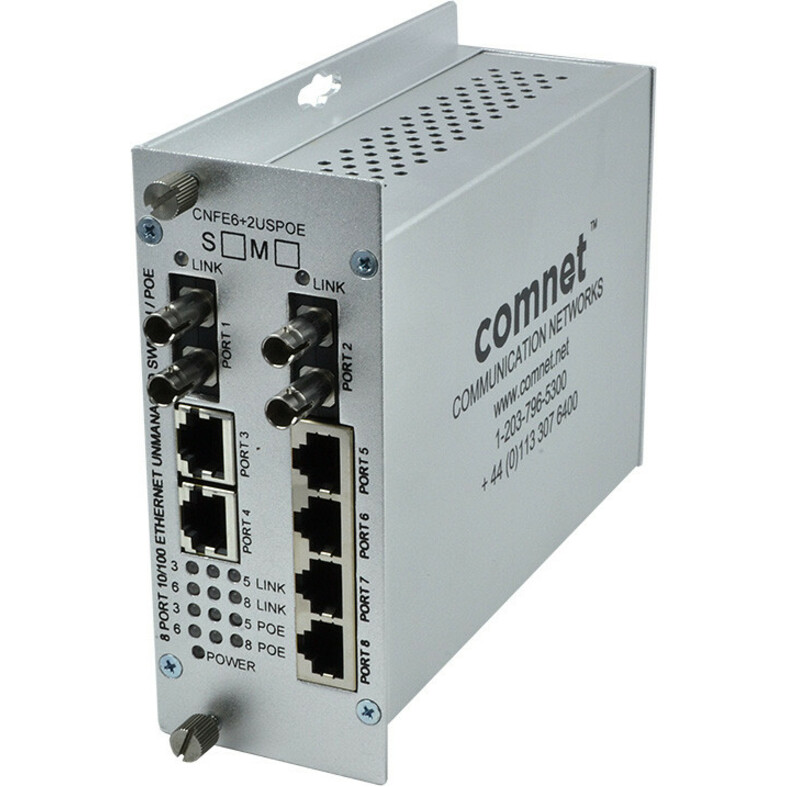 ComNet 8 Port 10/100 Mbps Ethernet Self-Managed Switch 2FX Single Mode, 6TX (PoE) - 8 Ports - Manageable - Fast Ethernet - 10/100Base-TX, 10/100Base-FX - 2 Layer Supported - Twisted Pair, Optical Fiber - Wall Mountable, Rail-mountable, Rack-mountable, Desktop - Lifetime Limited Warranty