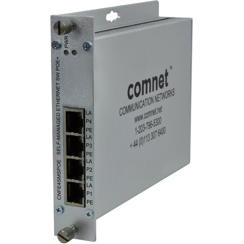 ComNet 4 Port 10/100 Mbps Ethernet Self-managed Switch with PoE+, up to 100m (328 ft) - 4 Ports - Manageable - Fast Ethernet - 10/100Base-TX - 2 Layer Supported - Twisted Pair - Wall Mountable, Rail-mountable, Rack-mountable - Lifetime Limited Warranty