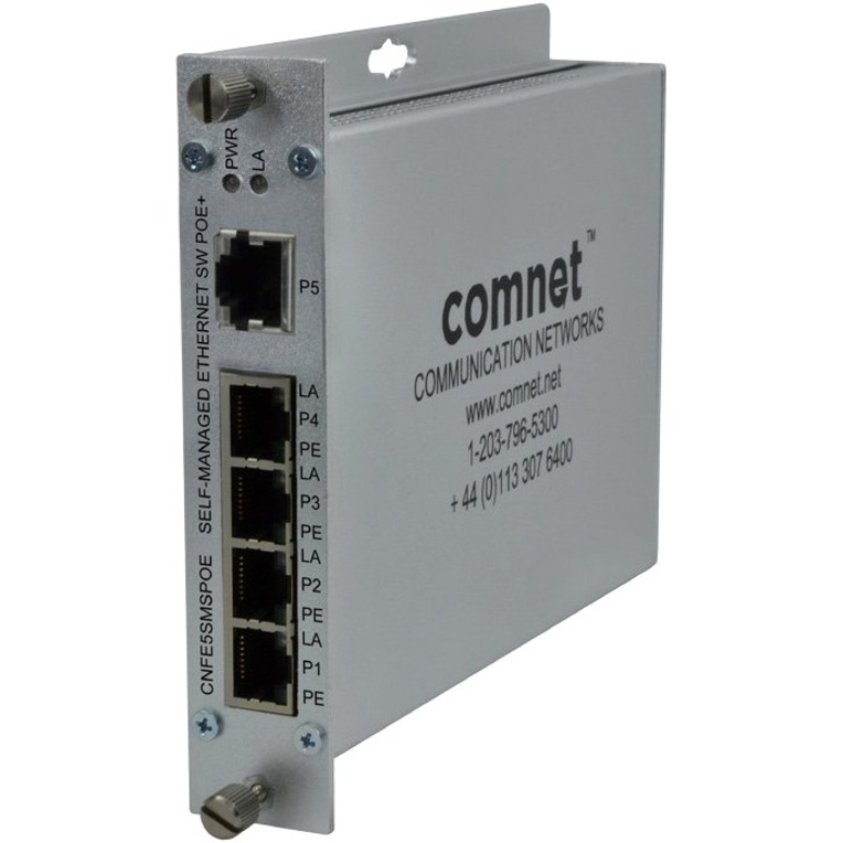 ComNet CNFE5SMSPOE Ethernet Switch - 5 Ports - Manageable - Fast Ethernet - 10/100Base-TX - 2 Layer Supported - Twisted Pair - Rack-mountable, Rail-mountable, Wall Mountable - Lifetime Limited Warranty
