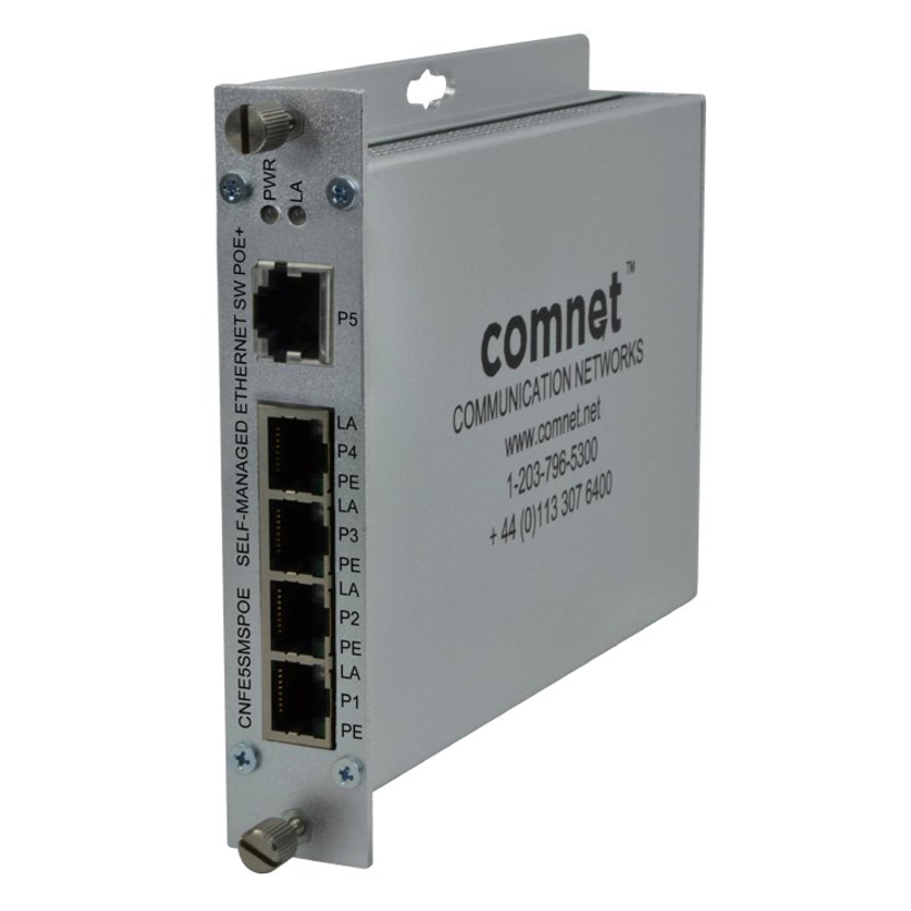 ComNet CNFE5SMSPOE Ethernet Switch - 5 Ports - Manageable - Fast Ethernet - 10/100Base-TX - 2 Layer Supported - Twisted Pair - Rack-mountable, Rail-mountable, Wall Mountable - Lifetime Limited Warranty