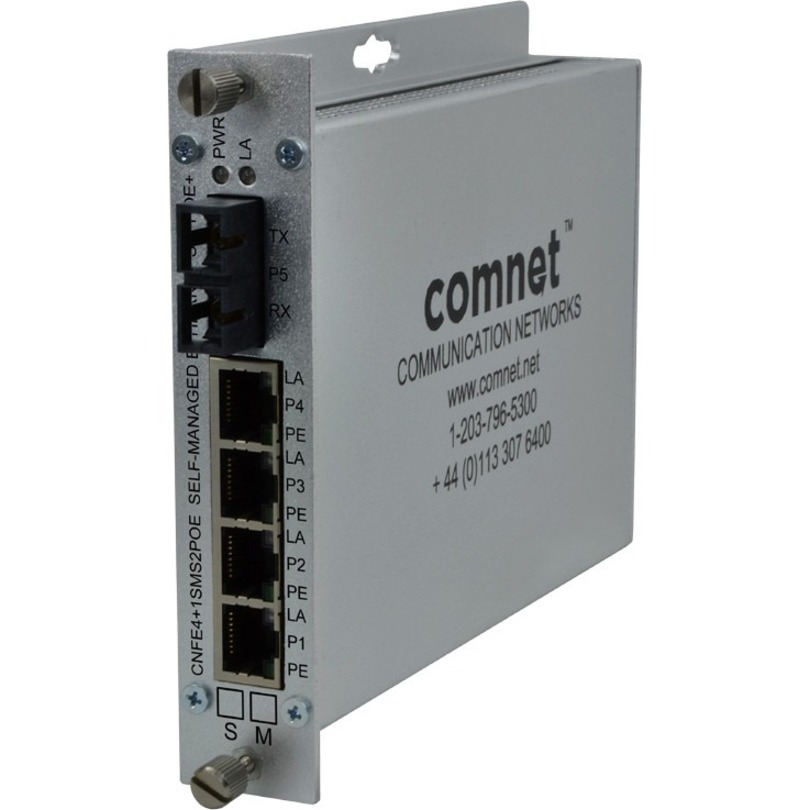 ComNet CNFE4+1SMS(M,S)2POE Ethernet Switch - 5 Ports - Manageable - Fast Ethernet - 10/100Base-TX, 100Base-FX - 2 Layer Supported - Twisted Pair, Optical Fiber - Wall Mountable, Rail-mountable, Rack-mountable - Lifetime Limited Warranty