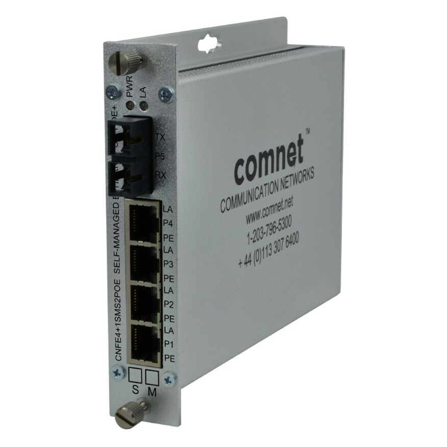 ComNet CNFE4+1SMS(M,S)2POE Ethernet Switch - 5 Ports - Manageable - Fast Ethernet - 10/100Base-TX, 100Base-FX - 2 Layer Supported - Twisted Pair, Optical Fiber - Wall Mountable, Rail-mountable, Rack-mountable - Lifetime Limited Warranty