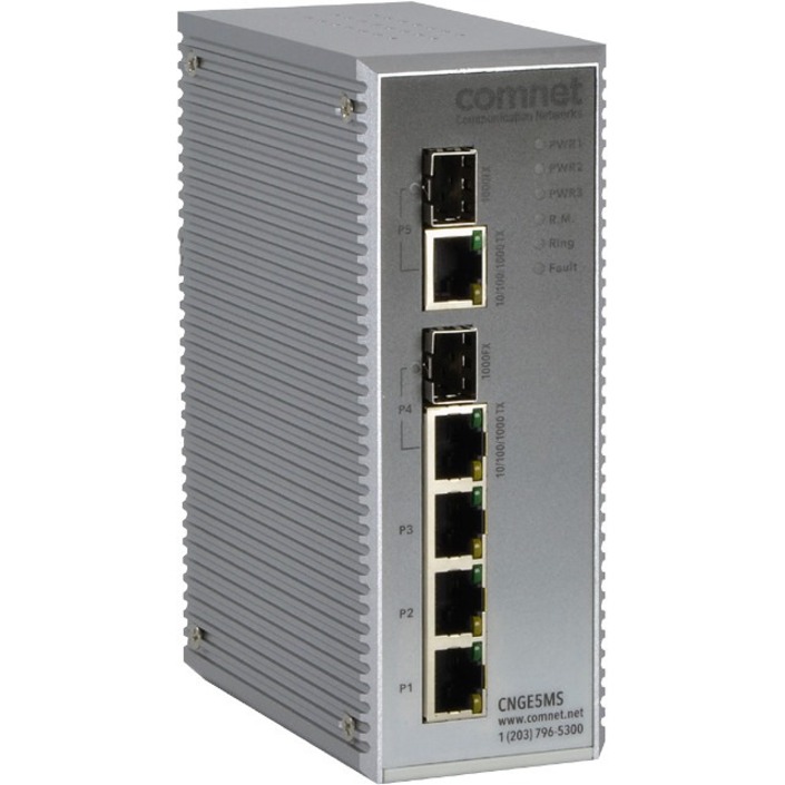 ComNet CNGE5MS Ethernet Switch - 5 Ports - Manageable - Gigabit Ethernet - 10/100/1000Base-T, 1000Base-FX - 2 Layer Supported - 2 SFP Slots - Twisted Pair - Rail-mountable, Wall Mountable - Lifetime Limited Warranty