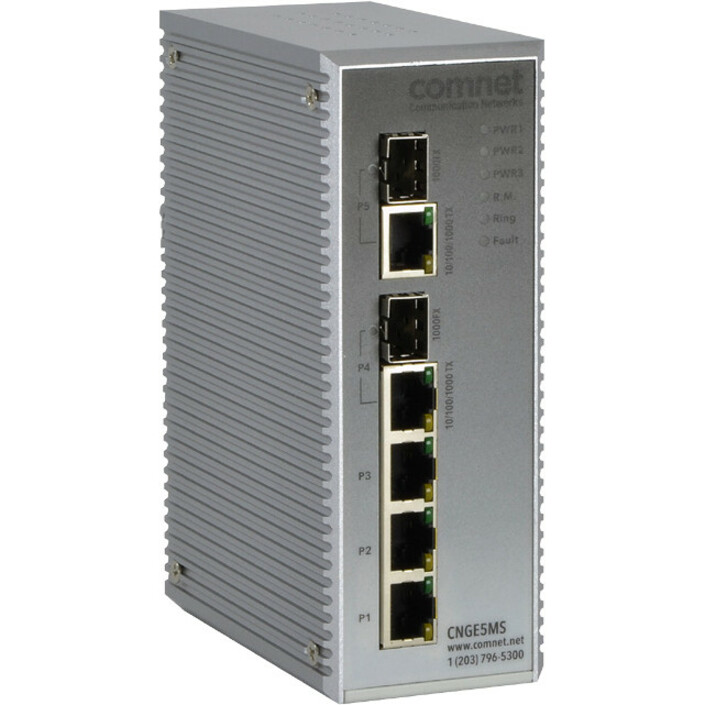 ComNet CNGE5MS Ethernet Switch - 5 Ports - Manageable - Gigabit Ethernet - 10/100/1000Base-T, 1000Base-FX - 2 Layer Supported - 2 SFP Slots - Twisted Pair - Rail-mountable, Wall Mountable - Lifetime Limited Warranty