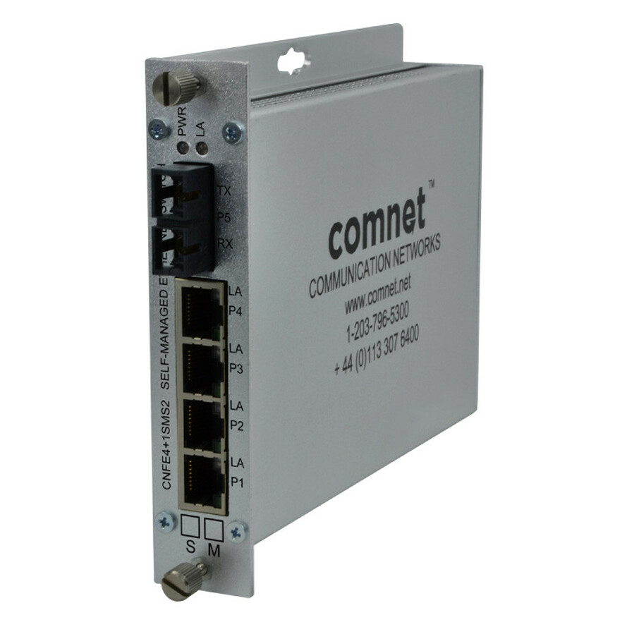 ComNet 10/100 4TX+1FX Ethernet Self-Managed Switch - 5 Ports - Manageable - Fast Ethernet - 10/100Base-TX, 10/100Base-FX - 2 Layer Supported - Twisted Pair, Optical Fiber - Wall Mountable, Rack-mountable, Rail-mountable, Desktop - Lifetime Limited Warranty