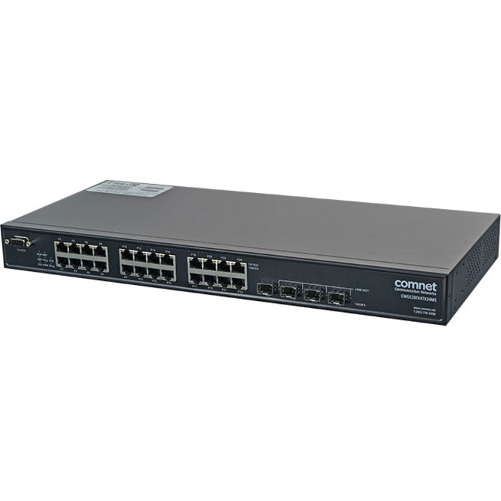 ComNet (24) 10/100/1000 BASE-TX + (4) 1000BASE-FX Managed Ethernet Switch - 24 Ports - Manageable - 10/100/1000Base-T, 1000Base-FX - 2 Layer Supported - 4 SFP Slots - 1U - Rack-mountable - 5 Year Limited Warranty