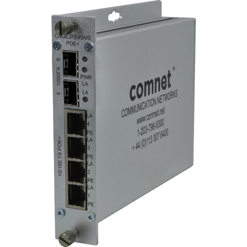 ComNet CNGE2FE4SMSPOE Ethernet Switch - 6 Ports - 1000Base-FX, 10/100Base-TX - 2 Layer Supported - 2 SFP Slots - Wall Mountable, Rail-mountable, Rack-mountable - Lifetime Limited Warranty