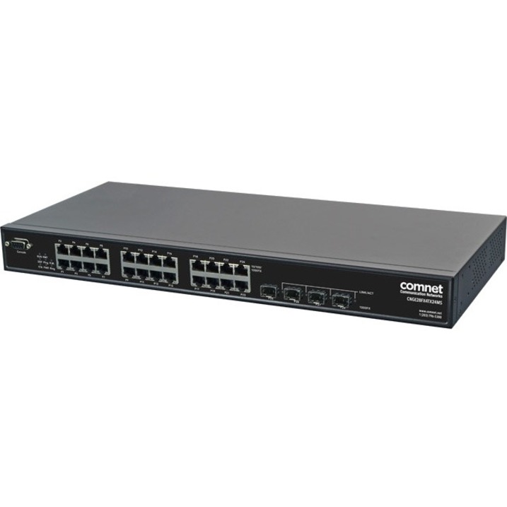 ComNet CNGE28FX4TX24MS Ethernet Switch - 24 Ports - Manageable - 10/100/1000Base-T, 1000Base-FX - 2 Layer Supported - 4 SFP Slots - 1U - Rack-mountable - Lifetime Limited Warranty