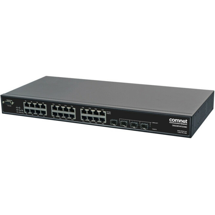 ComNet CNGE28FX4TX24MS Ethernet Switch - 24 Ports - Manageable - 10/100/1000Base-T, 1000Base-FX - 2 Layer Supported - 4 SFP Slots - 1U - Rack-mountable - Lifetime Limited Warranty