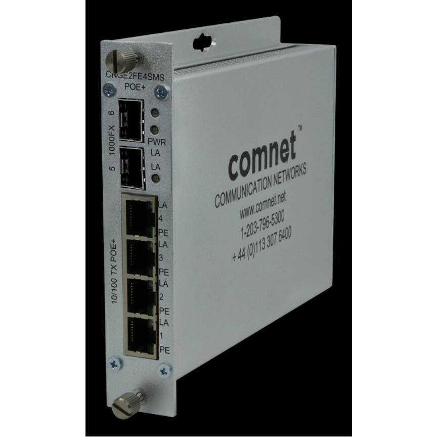 ComNet 10/100/1000 Mbps Drop/Insert/Repeat Gigabit Uplink Switch with Optional PoE+ - 4 Ports - Manageable - 10/100Base-TX, 1000Base-FX - 2 Layer Supported - 2 SFP Slots - PoE Ports - Wall Mountable, Desktop, Rack-mountable, Rail-mountable - Lifetime Limited Warranty
