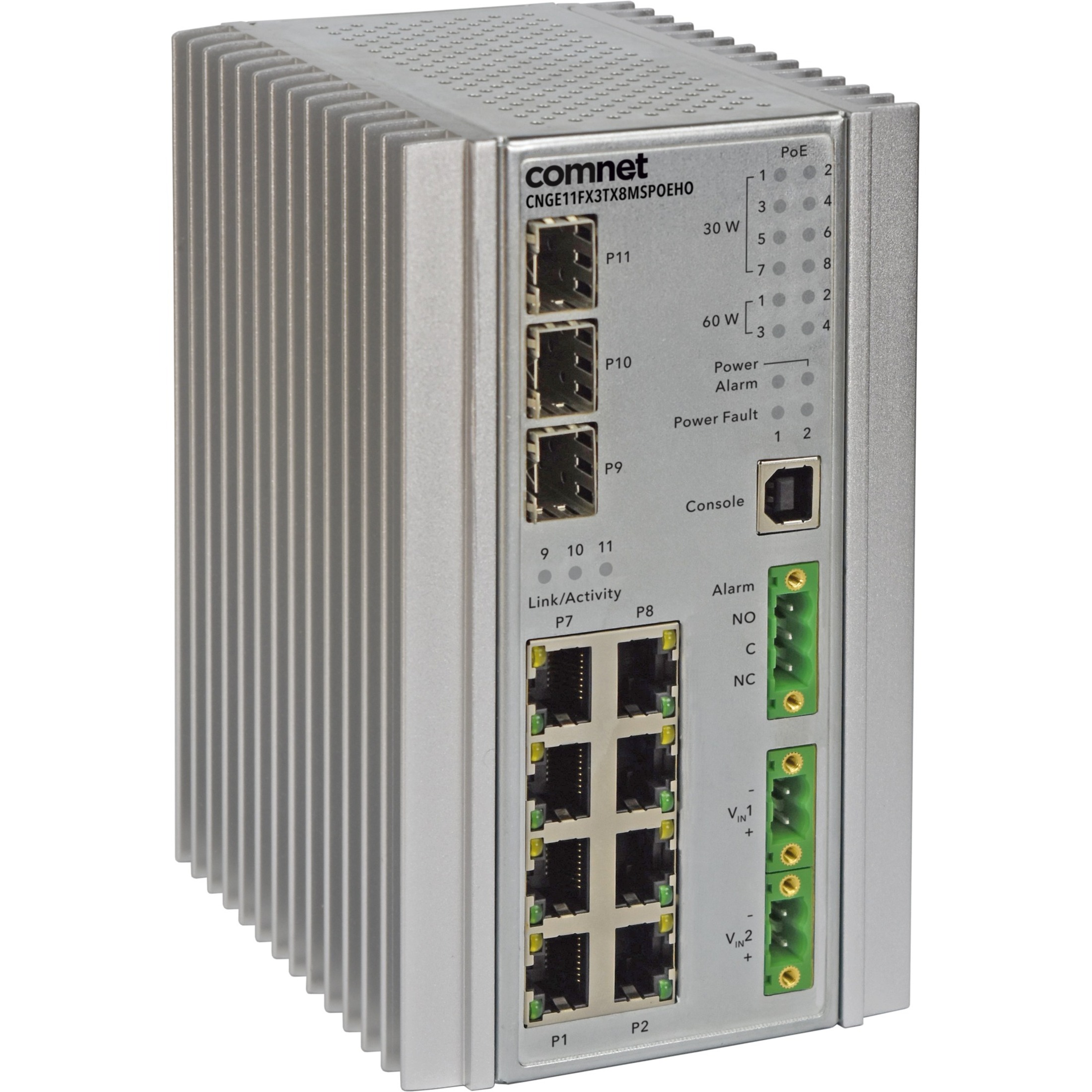 ComNet Industrially Hardened 11 Port Gigabit Managed Ethernet Switch - 11 Ports - Manageable - Gigabit Ethernet - 10/100/1000Base-TX - 3 Layer Supported - Modular - 3 SFP Slots - Twisted Pair, Optical Fiber - Wall Mountable, DIN Rail Mountable - Lifetime Limited Warranty