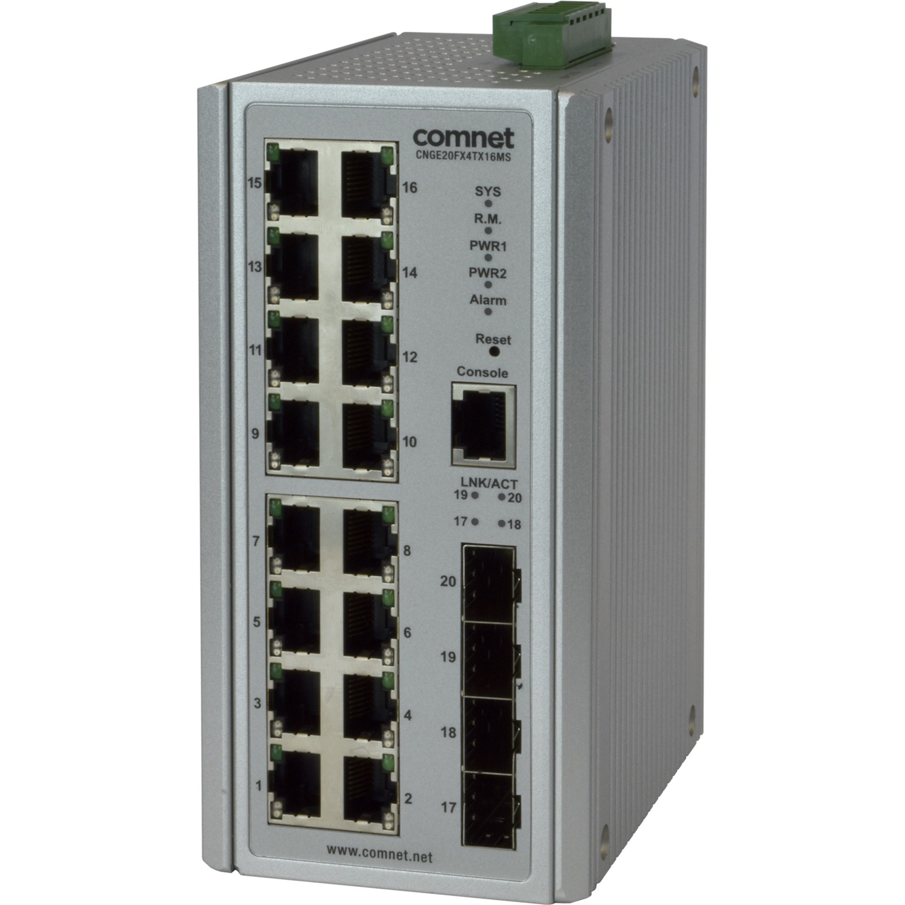 ComNet CNGE20FX4TX16MS Ethernet Switch - 16 Ports - Manageable - 2 Layer Supported - Modular - 4 SFP Slots - Twisted Pair, Optical Fiber - DIN Rail Mountable, Wall Mountable - Lifetime Limited Warranty
