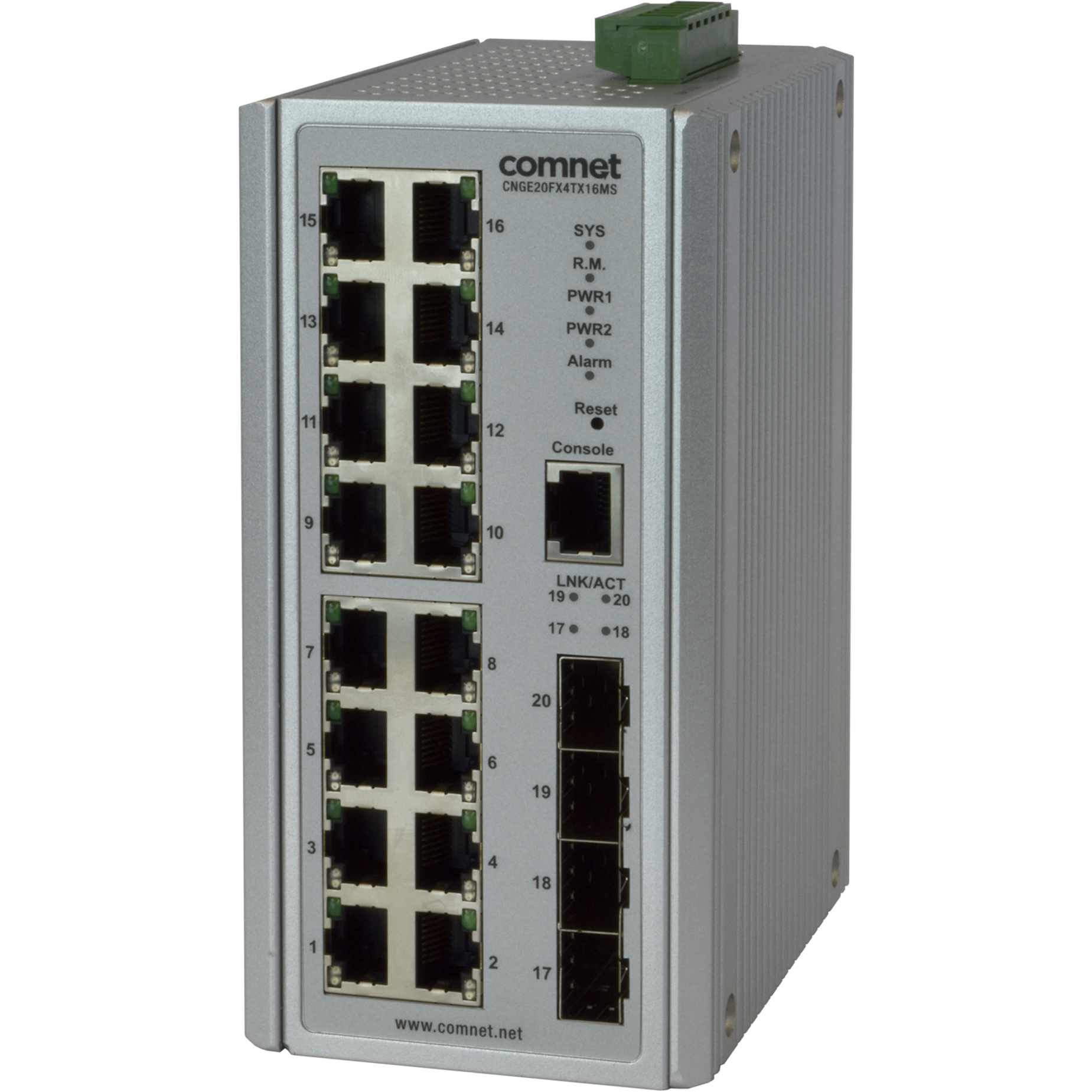 ComNet CNGE20FX4TX16MS Ethernet Switch - 16 Ports - Manageable - 2 Layer Supported - Modular - 4 SFP Slots - Twisted Pair, Optical Fiber - DIN Rail Mountable, Wall Mountable - Lifetime Limited Warranty