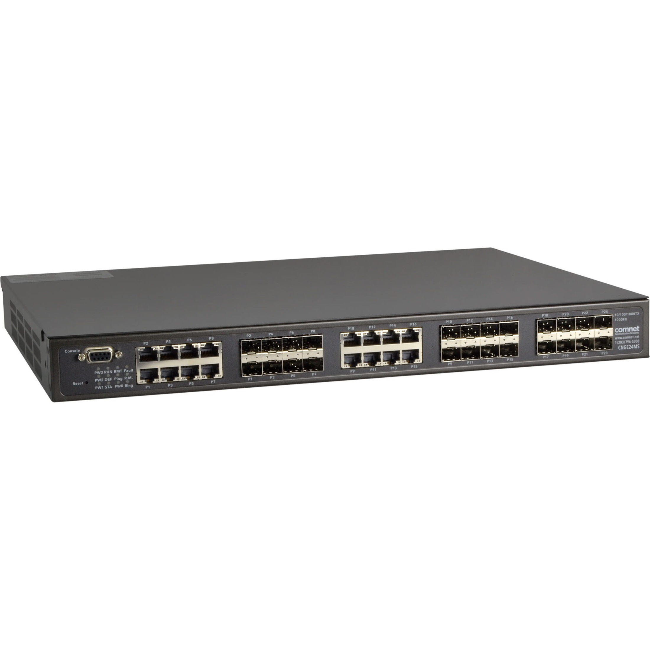 ComNet CNGE24MS2 Ethernet Switch - Manageable - Gigabit Ethernet - 100/1000Base-FX, 1000Base-X - 2 Layer Supported - Modular - 24 SFP Slots - Optical Fiber, Twisted Pair - Desktop, Rack-mountable - Lifetime Limited Warranty