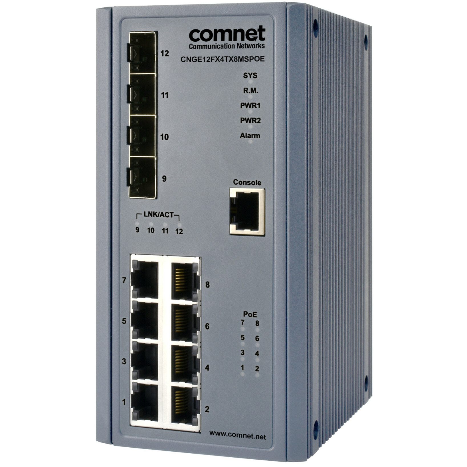 ComNet Layer 2 Managed Ethernet PoE Switch - 8 Ports - Manageable - 2 Layer Supported - Modular - 4 SFP Slots - Twisted Pair, Optical Fiber - DIN Rail Mountable, Wall Mountable - Lifetime Limited Warranty