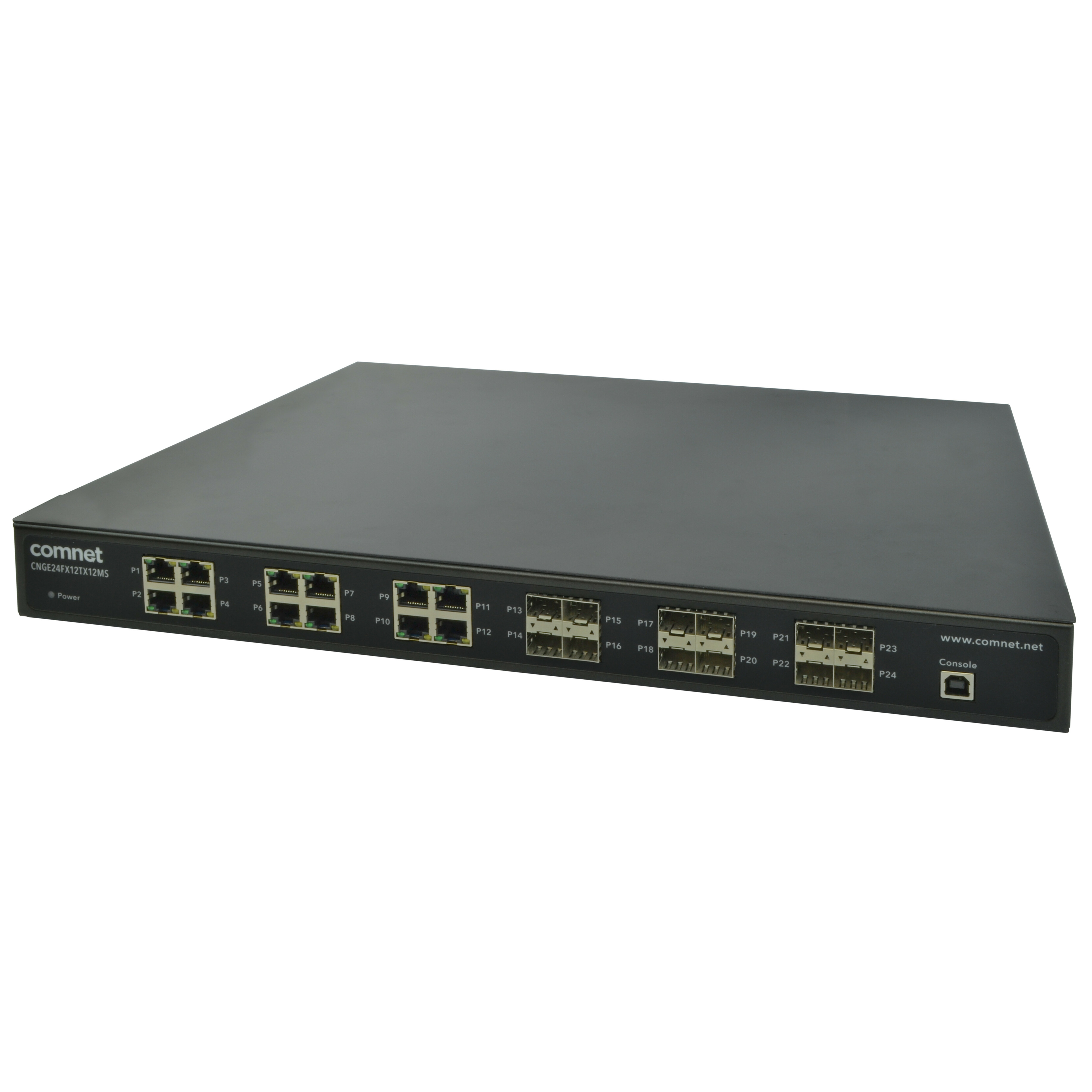 ComNet CNGE24FX12TX12MS[POE] Ethernet Switch - 24 Ports - Manageable - 3 Layer Supported - Modular - 12 SFP Slots - Twisted Pair, Optical Fiber - Rack-mountable, Desktop - Lifetime Limited Warranty