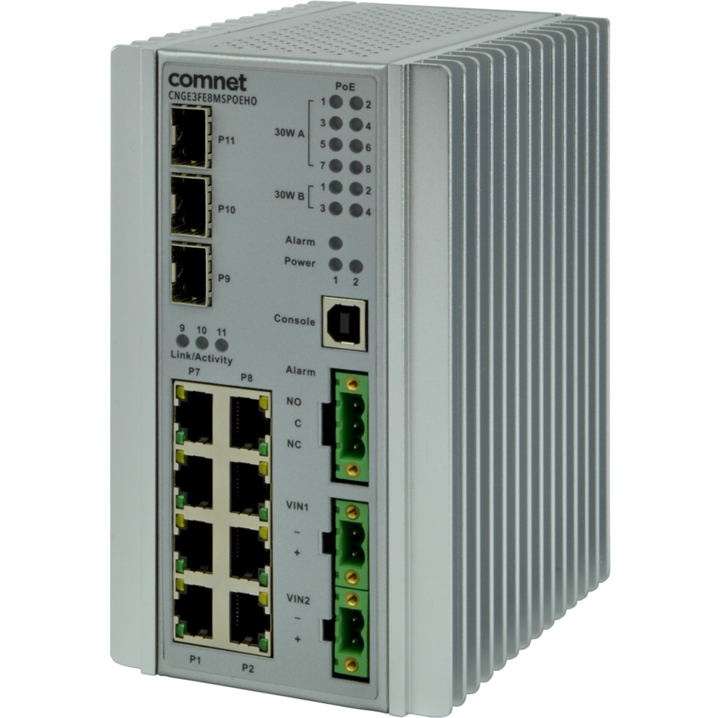 ComNet CNGE3FE8MS Ethernet Switch - 8 Ports - Manageable - Gigabit Ethernet, Fast Ethernet - 100/1000Base-FX, 10/100Base-TX - 2 Layer Supported - Modular - 3 SFP Slots - Twisted Pair, Optical Fiber - DIN Rail Mountable, Wall Mountable - Lifetime Limited Warranty