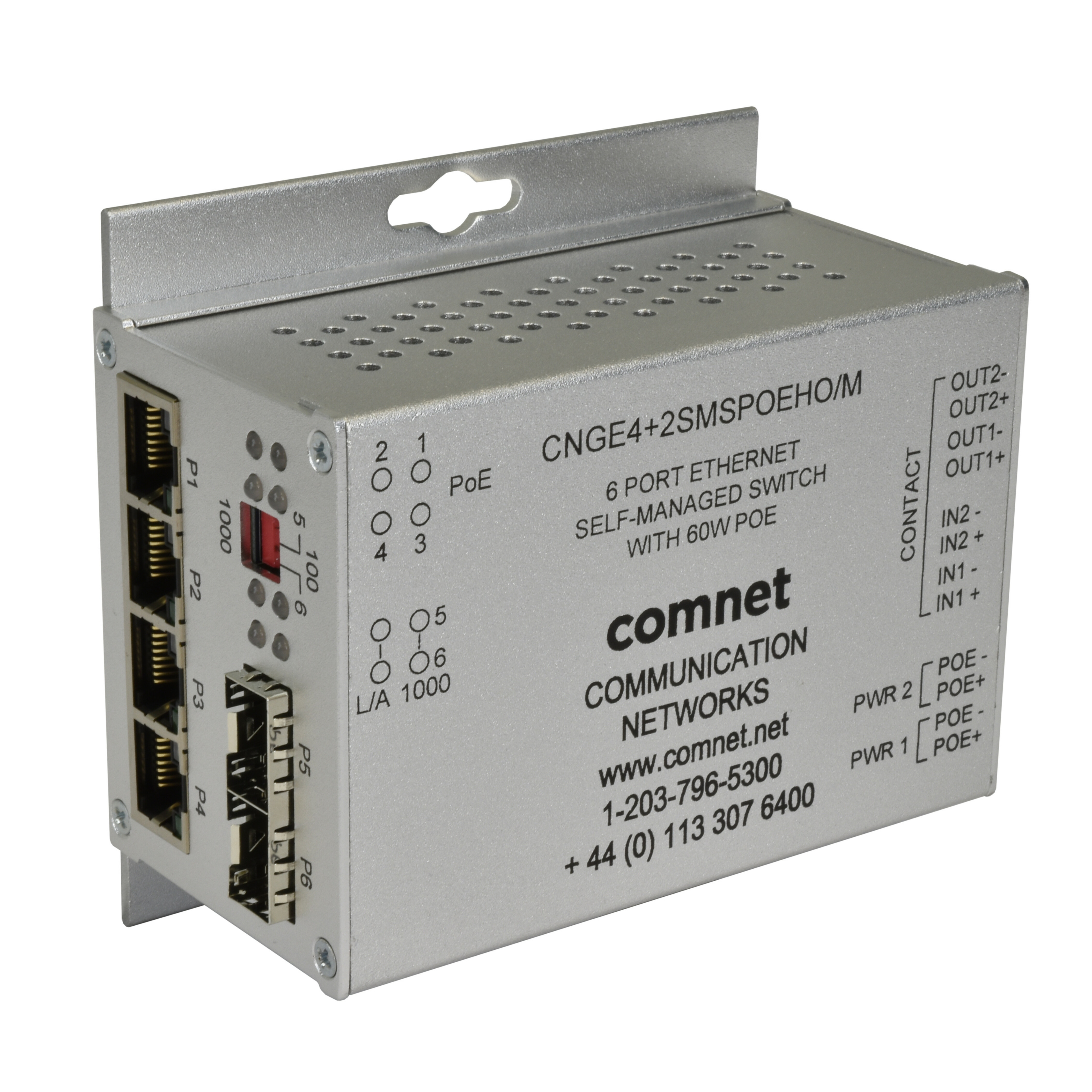 ComNet 10/100/1000 Mbps Intelligent Redundant Ring Gigabit Switch With Optional PoE+ - 4 Ports - Manageable - Gigabit Ethernet - 1000Base-FX - 2 Layer Supported - Modular - 2 SFP Slots - Twisted Pair, Optical Fiber - Wall Mountable, Surface Mount, DIN Rail Mountable - Lifetime Limited Warranty