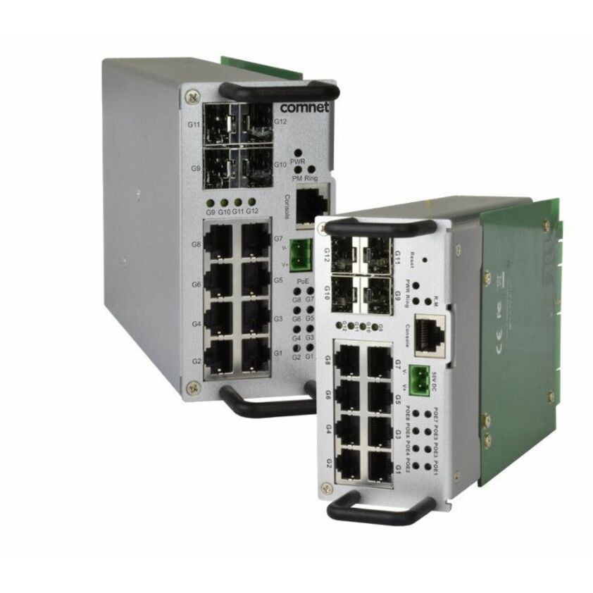 ComNet Ethernet Switch - 8 Ports - Manageable - Gigabit Ethernet - 10/100/1000Base-TX, 100/1000Base-FX - 2 Layer Supported - Modular - 4 SFP Slots - 260 W Power Consumption - 240 W PoE Budget - Twisted Pair, Optical Fiber - PoE Ports - Lifetime Limited Warranty