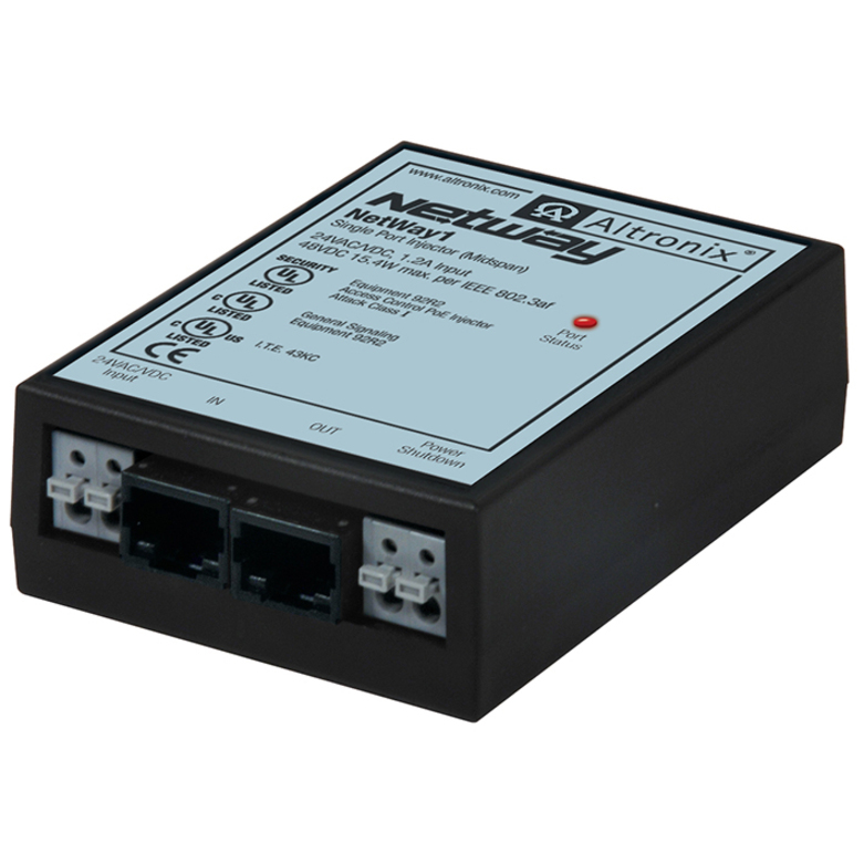 Altronix Single Port PoE Injector Midspan - 24 V AC, 24 V DC Input - 1 x Ethernet Output Port(s) - 15.40 W