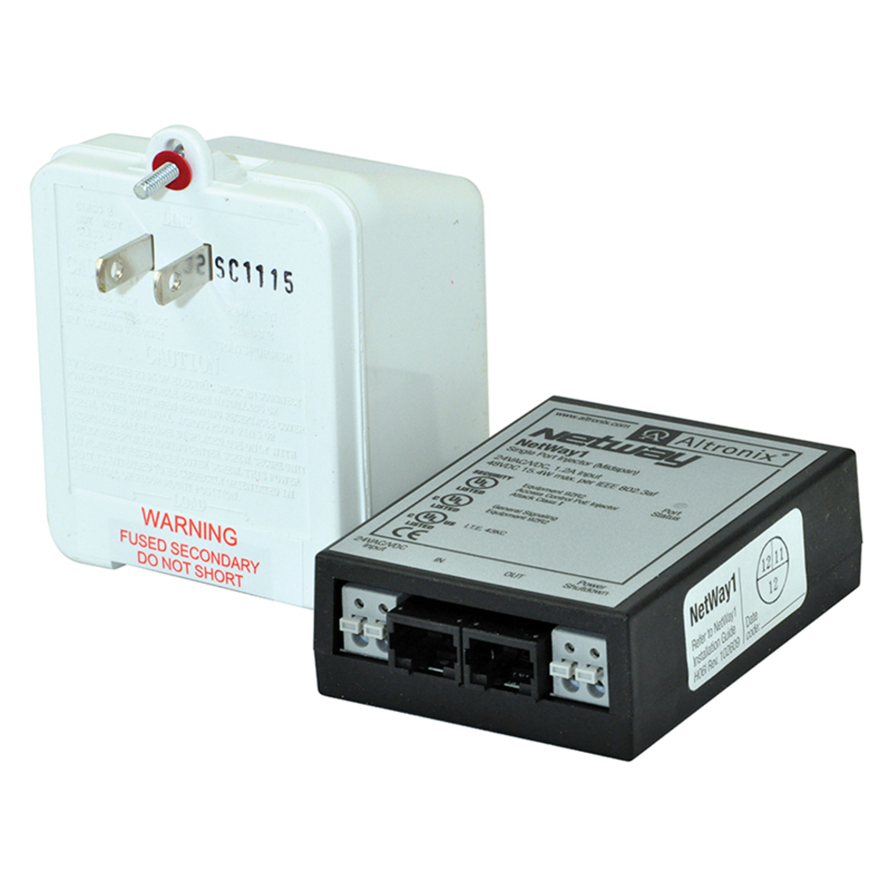 Altronix NETWAY1P Power over Ethernet Injector - 24 V AC, 24 V DC Input - 48 V DC Output - 1 x 10/100Base-TX Input Port(s) - 1 x 10/100Base-TX Output Port(s) - 15.40 W