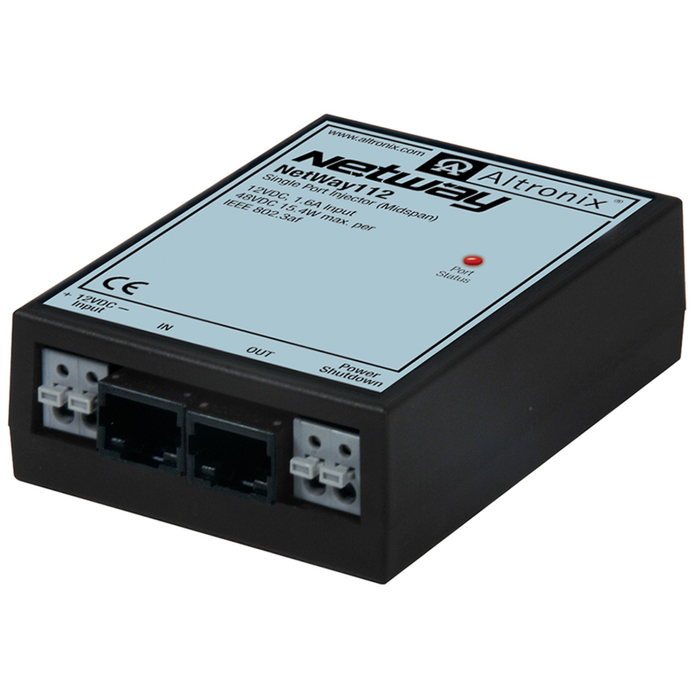 Altronix Single Port PoE Injector for Standard Network Infrastructure - 12 V DC Input - 48 V DC Output - 1 x 10/100Base-TX Input Port(s) - 1 x 10/100Base-TX Output Port(s) - 15.40 W