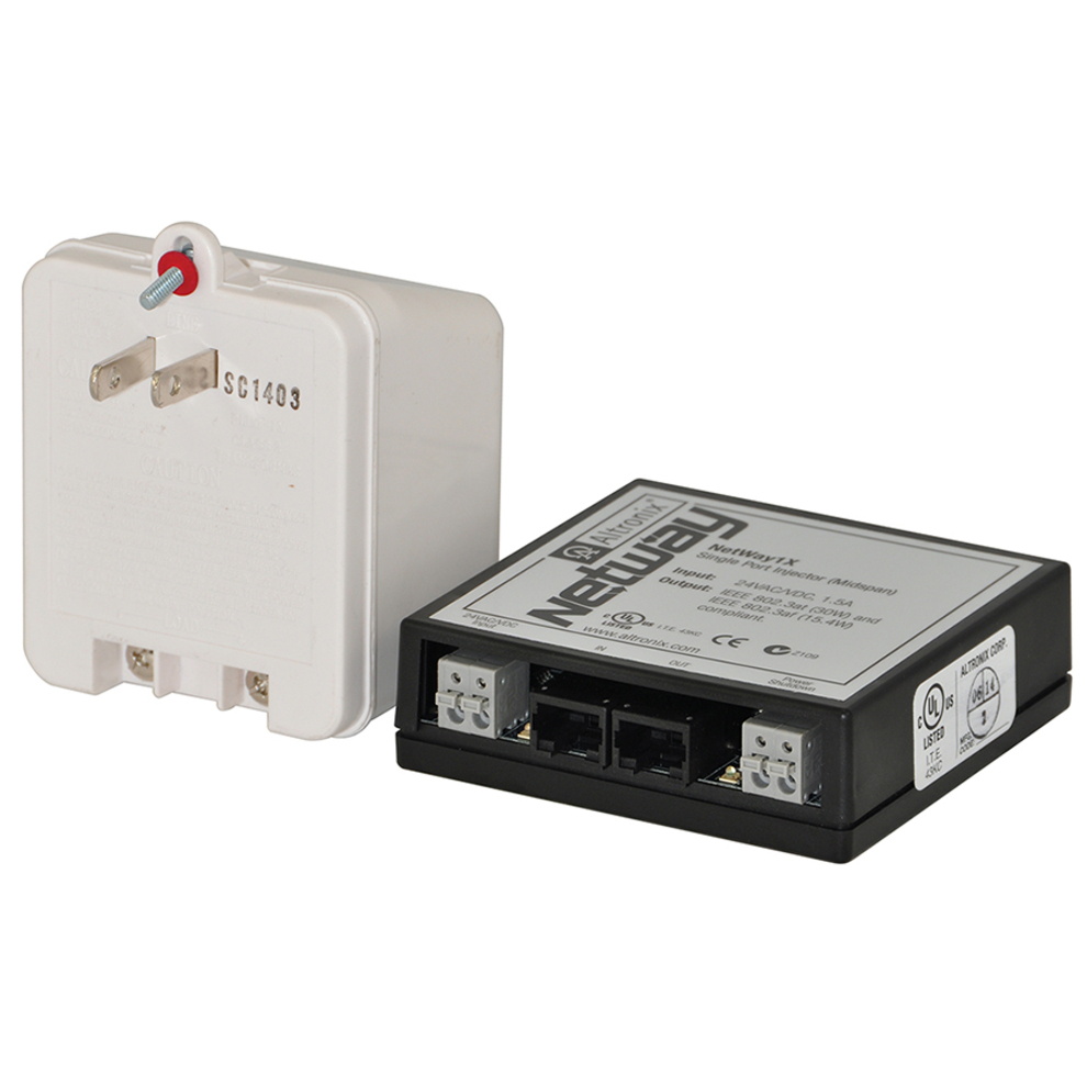 Altronix NetWay1XP Power over Ethernet Injector - 24 V AC, 24 V DC Input - 1 x 10/100Base-TX Input Port(s) - 1 x 10/100Base-TX Output Port(s) - 30 W