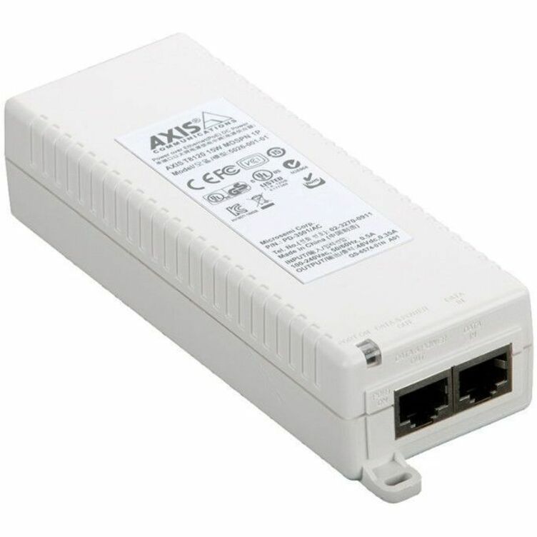 AXIS T8120 PoE Injector - 120 V AC, 230 V AC Input - 48 V DC Output - RJ-45 Input Port(s) - RJ-45 Output Port(s) - 15 W
