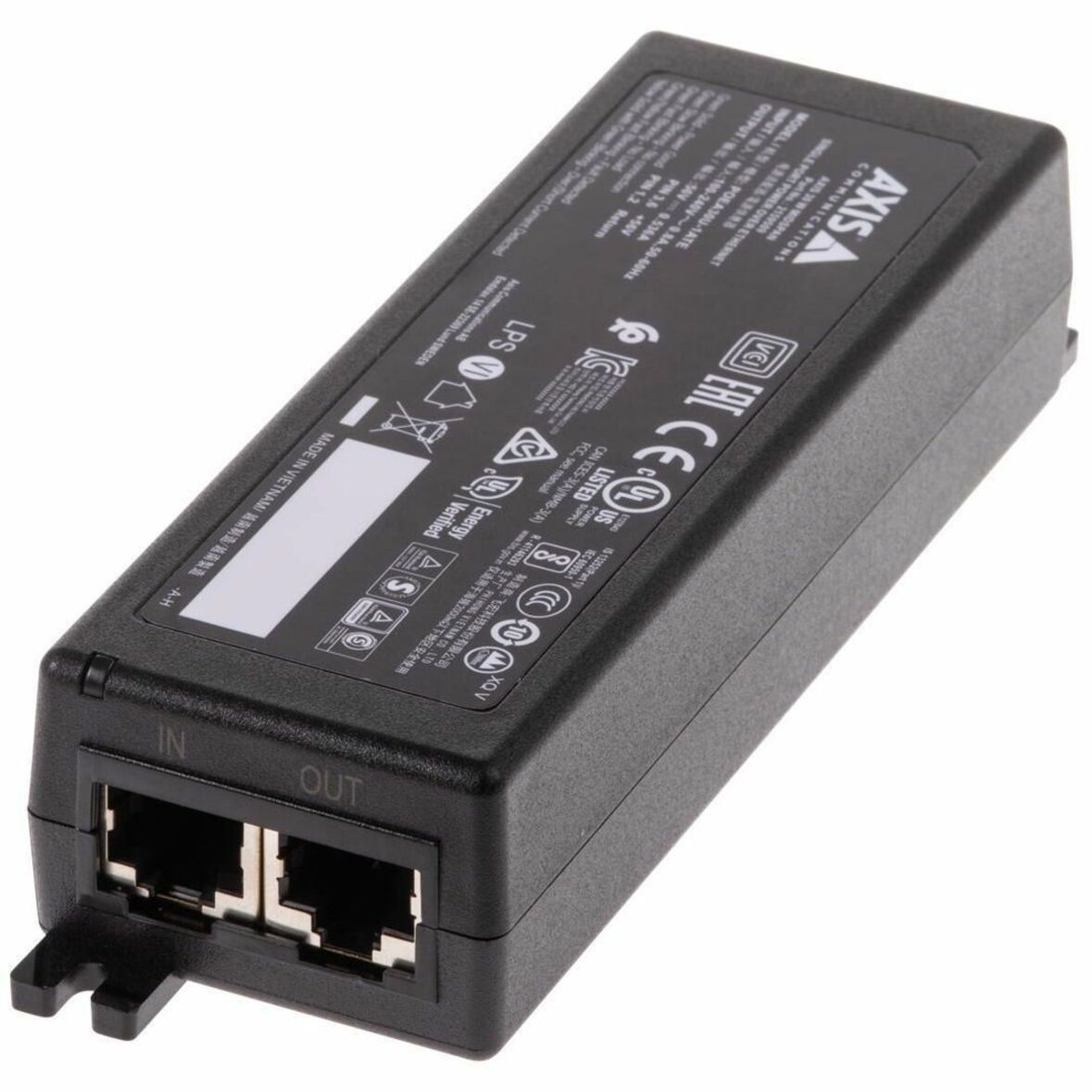 AXIS POEA30U-1ATE PoE Injector - 120 V AC, 230 V AC Input - 56 V DC Output - 30 W - Wall/Shelf/DIN Rail-mountable - Black