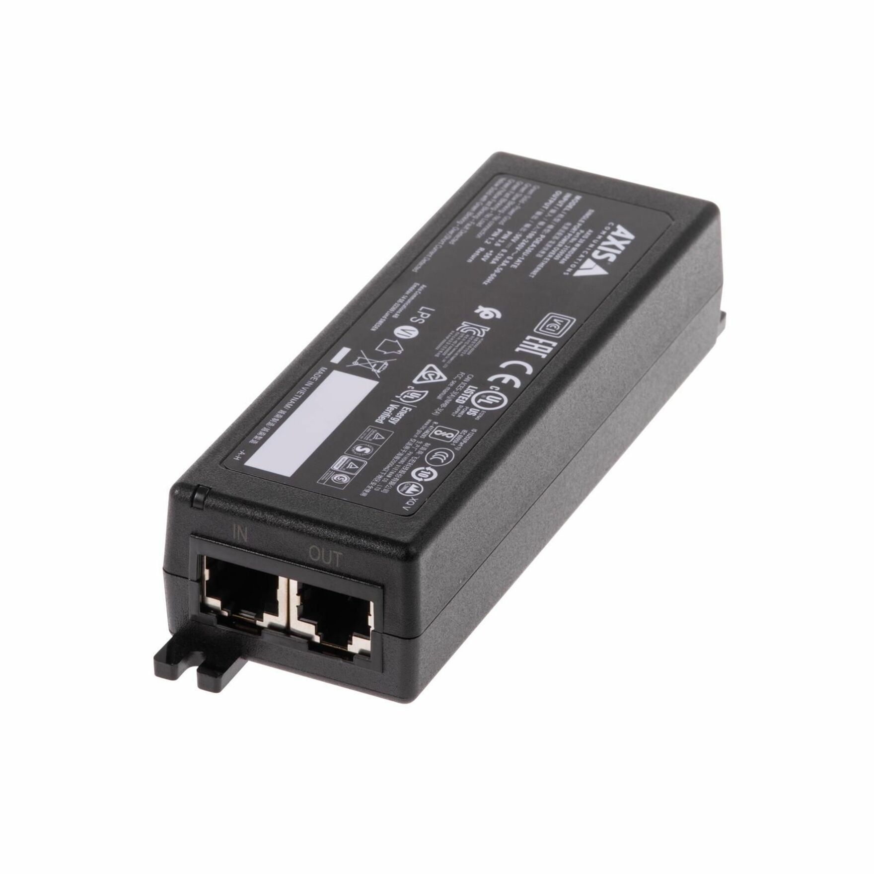 AXIS POEA30U-1ATE PoE Injector - 120 V AC, 230 V AC Input - 56 V DC Output - 30 W - Wall/Shelf/DIN Rail-mountable - Black
