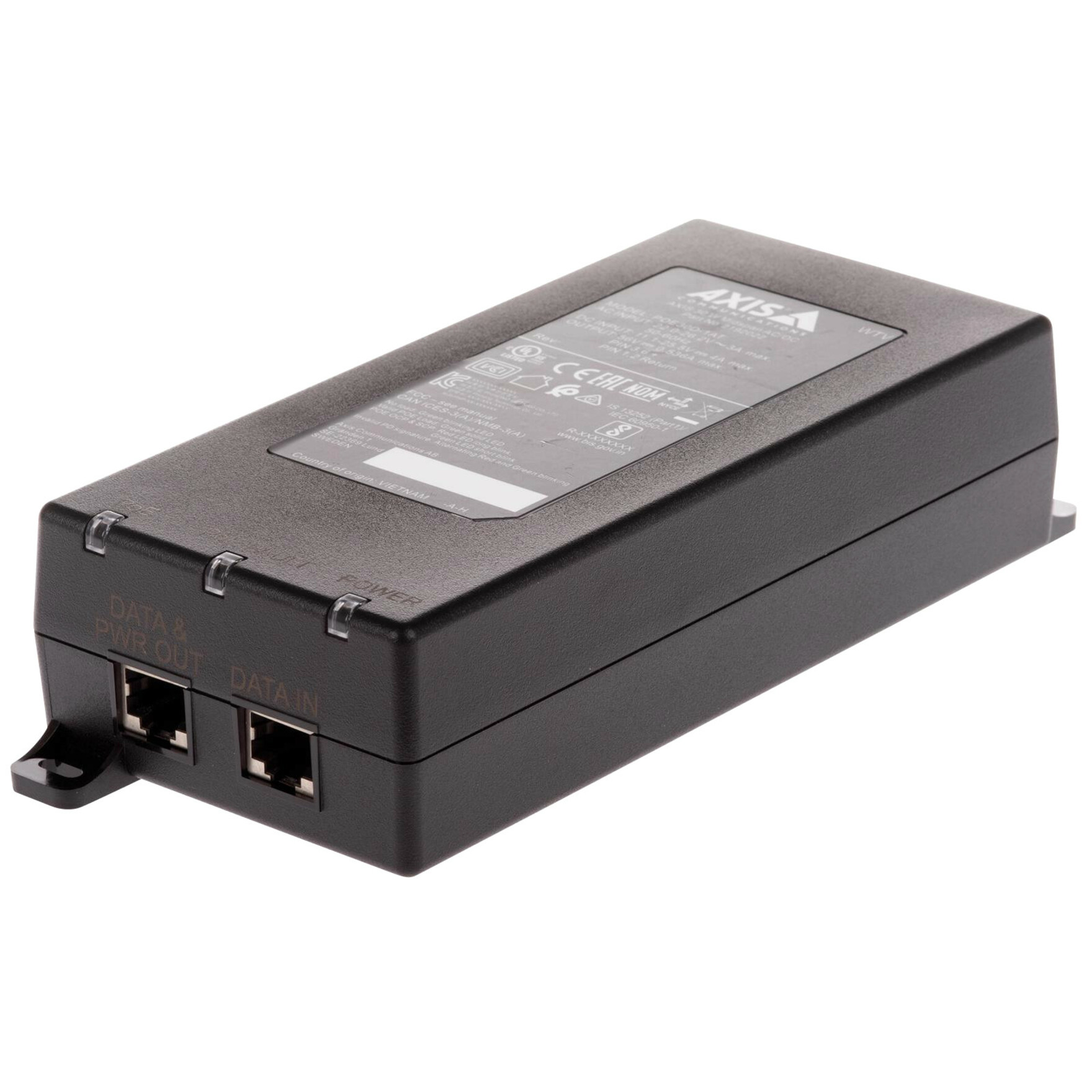 AXIS 90 W Midspan AC/DC - 24 V AC, 20 V DC, 26.4 V DC Input - 56 V DC Output - 1 x Gigabit Ethernet Input Port(s) - 1 x Gigabit PoE Output Port(s) - 90 W - Black