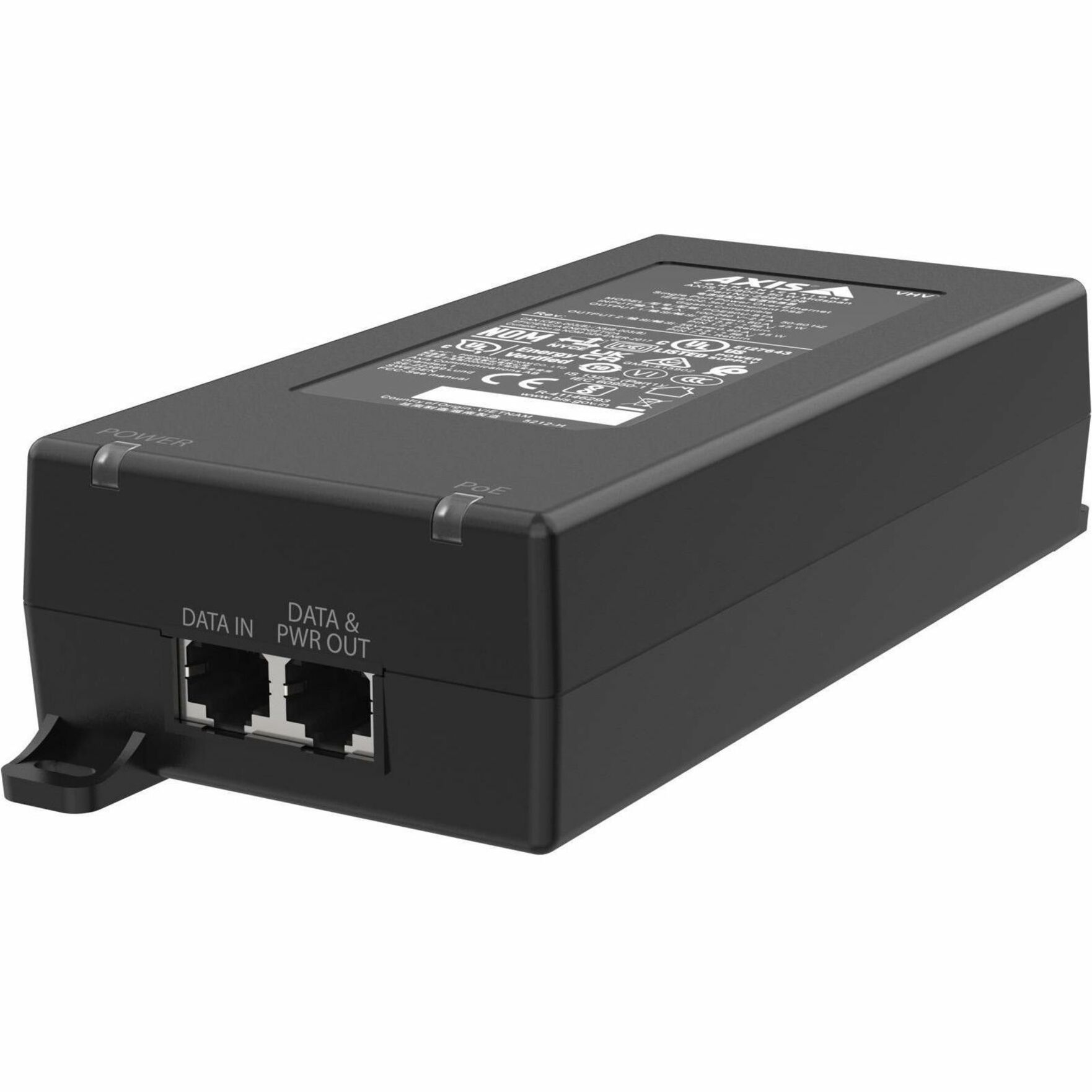 AXIS TU8004 PoE Injector - 120 V AC, 230 V AC Input - 57 V DC Output - 1 x RJ-45 Input Port(s) - 1 x RJ-45 Output Port(s) - 90 W - Black