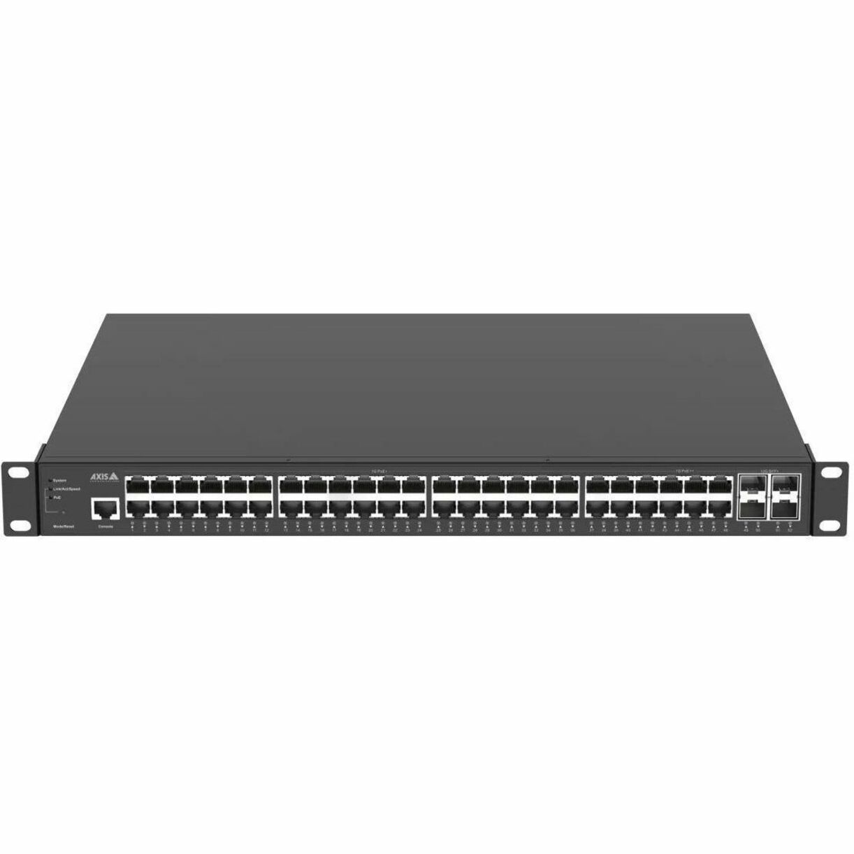 AXIS D8248 Managed PoE++ Switch - 48 Ports - Manageable - Gigabit Ethernet, 10 Gigabit Ethernet - 10/100/1000Base-T, 10GBase-X - 3 Layer Supported - 740 W PoE Budget - Twisted Pair, Optical Fiber - PoE Ports - Black - 1U - Rack-mountable - 5 Year Limited Warranty - TAA Compliant