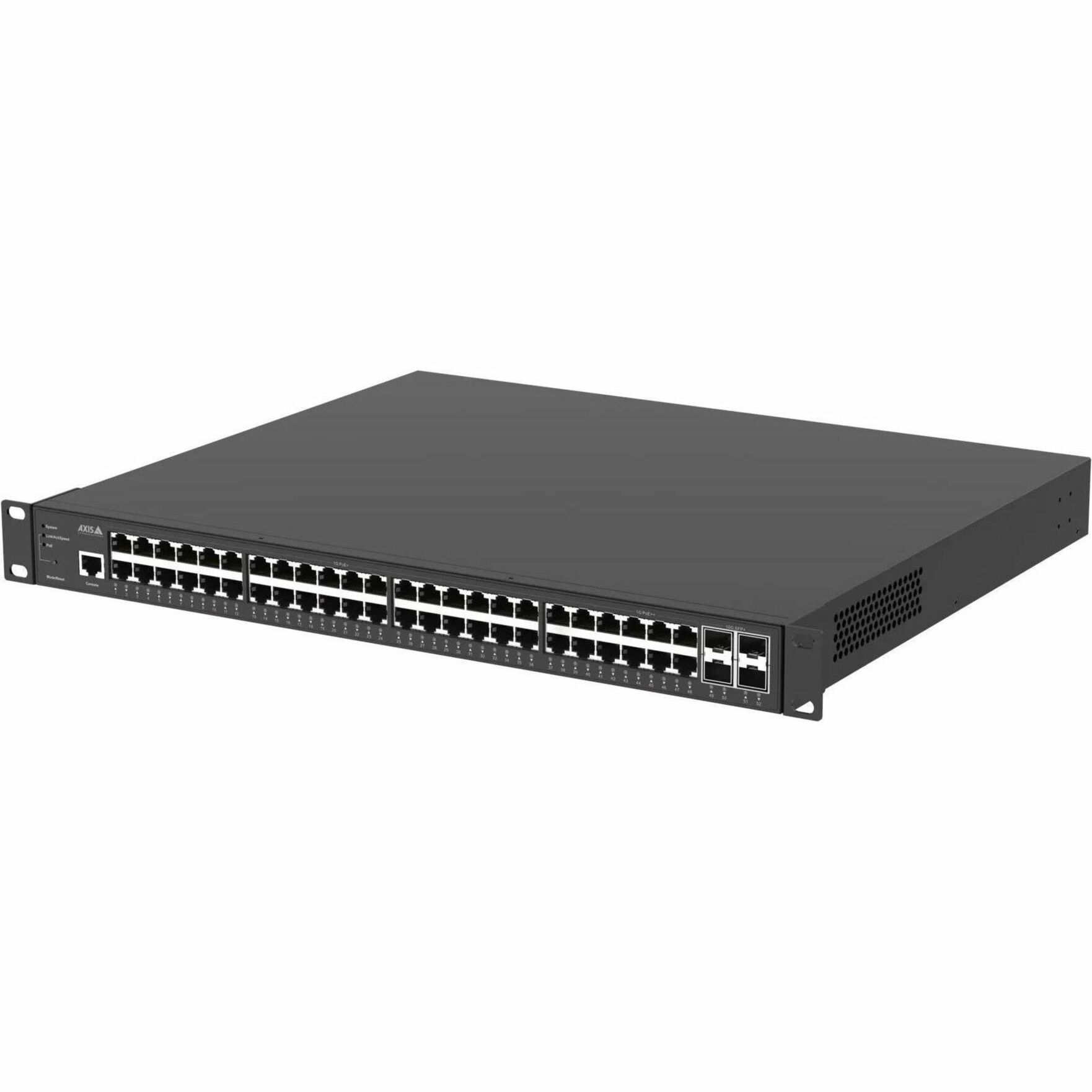 AXIS D8248 Managed PoE++ Switch - 48 Ports - Manageable - Gigabit Ethernet, 10 Gigabit Ethernet - 10/100/1000Base-T, 10GBase-X - 3 Layer Supported - 740 W PoE Budget - Twisted Pair, Optical Fiber - PoE Ports - Black - 1U - Rack-mountable - 5 Year Limited Warranty - TAA Compliant