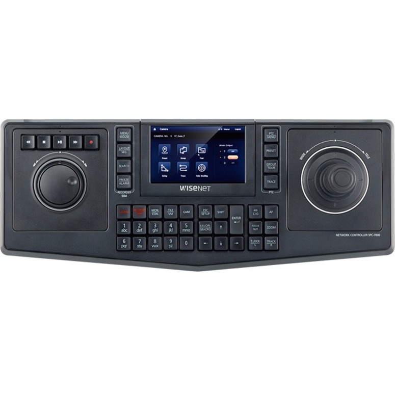 Hanwha System Control Keyboard - 255 Controllable Cameras - Zoom, Pan, Tilt, Focus Control - 3D Joystick - 5" LCD Touchscreen Display - USB Port - Serial Port