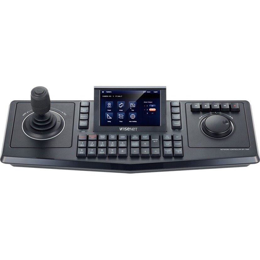 Hanwha System Control Keyboard - 255 Controllable Cameras - Zoom, Pan, Tilt, Focus Control - 3D Joystick - 5" LCD Touchscreen Display - USB Port - Serial Port