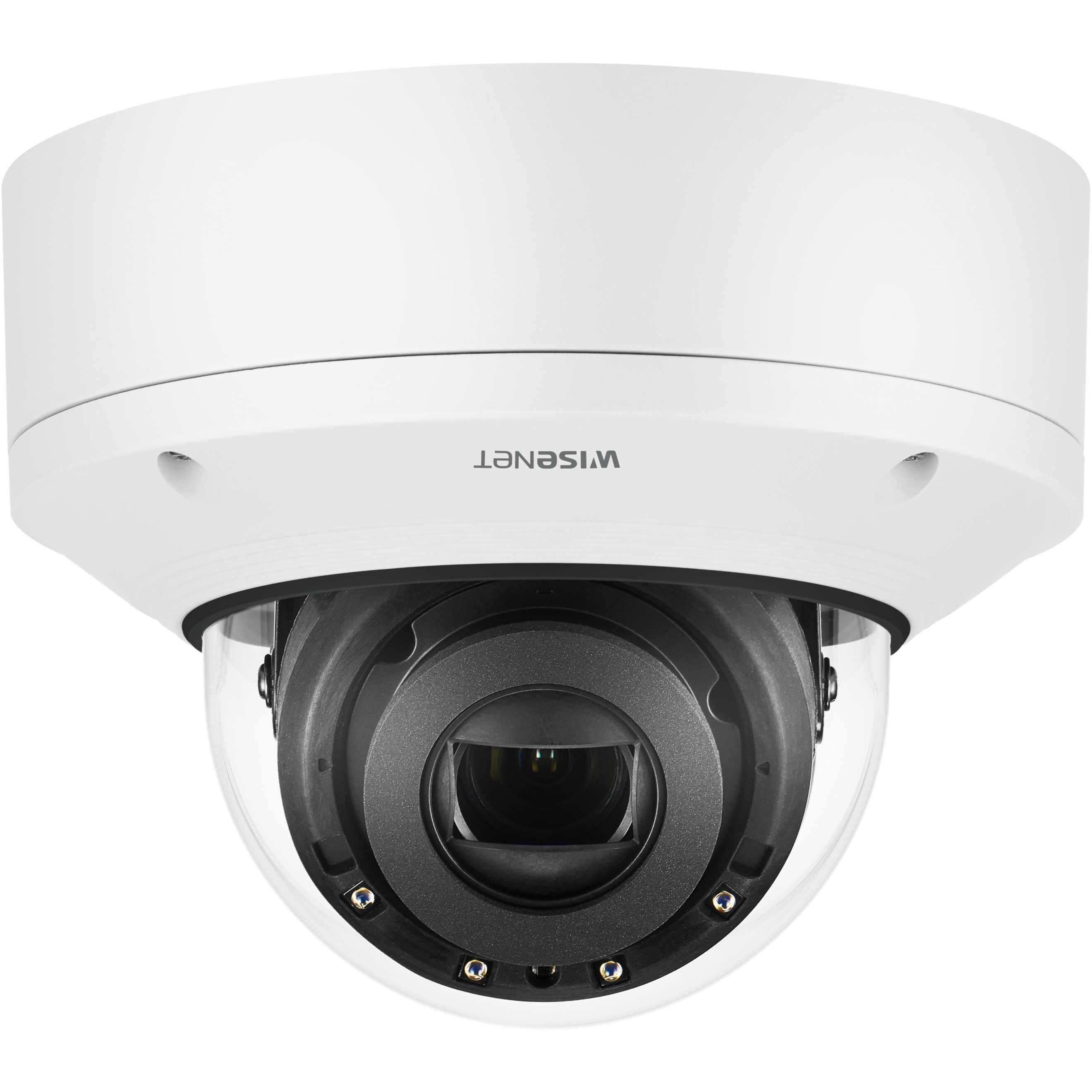 Wisenet XND-6081RV 2 Megapixel Indoor Full HD Network Camera - Color, Monochrome - Dome - White - 164.04 ft Infrared Night Vision - MJPEG, H.264, H.265 - 1920 x 1080 - 2.80 mm- 12 mm Varifocal Lens - 4.3x Optical - 60 fps - CMOS - Hanging Mount - IK10 - IP52 - Shock Resistant