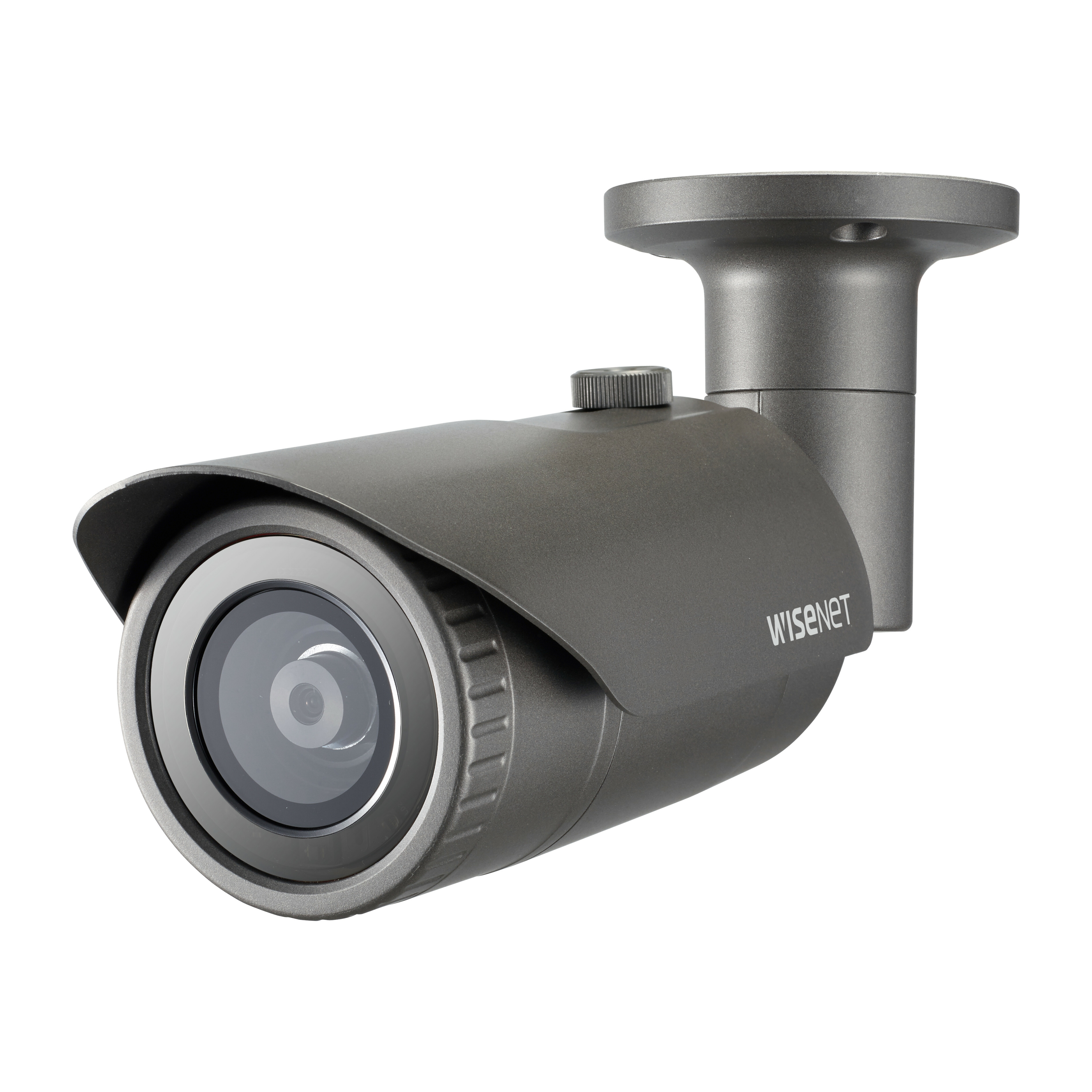 Wisenet QNO-8020R 5 Megapixel Outdoor Network Camera - Color, Monochrome - Bullet - Dark Gray - 82.02 ft Infrared Night Vision - H.264, MJPEG, H.265 - 2592 x 1944 - 4 mm Fixed Lens - 30 fps - CMOS - Pole Mount, Box Mount - IK10 - IP66