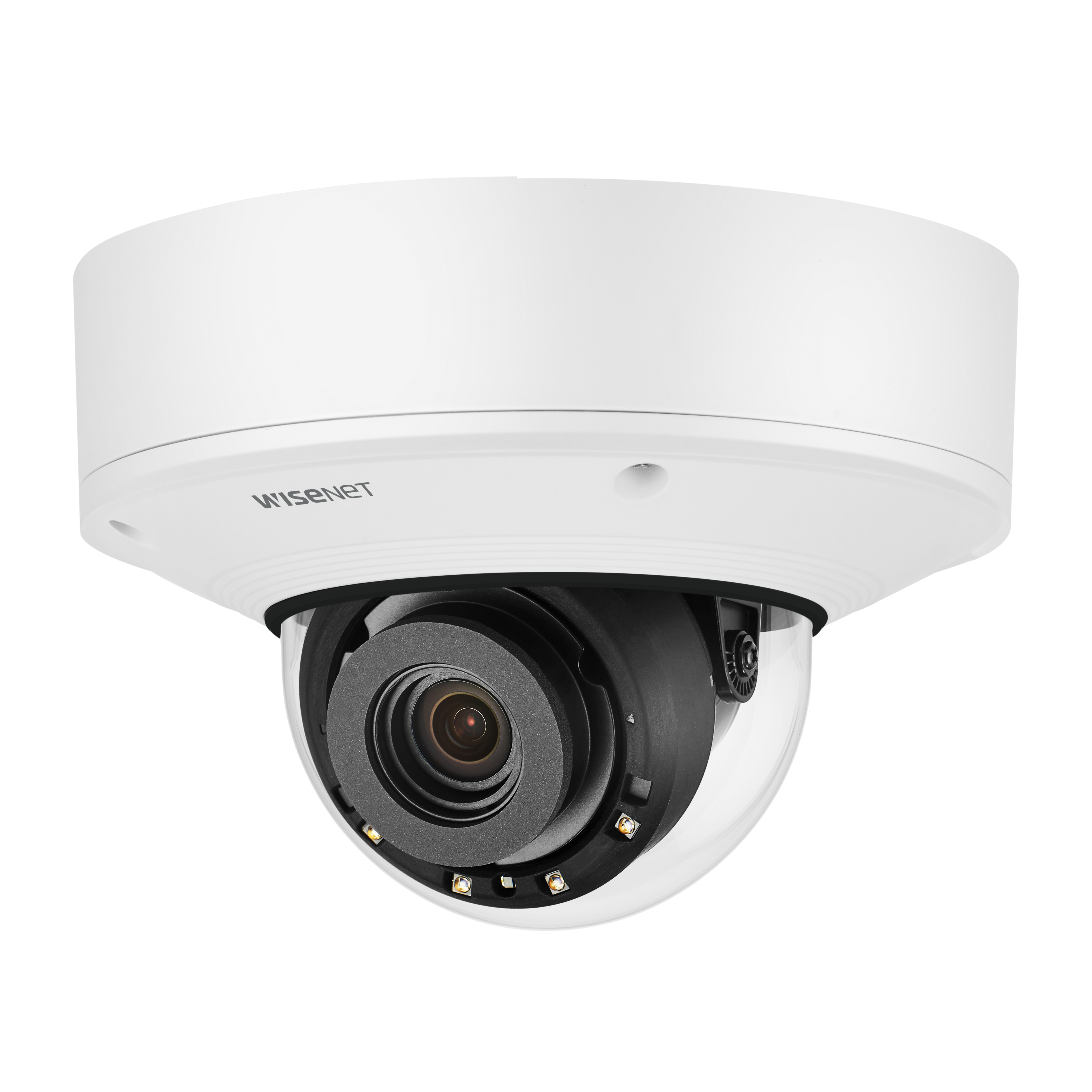 Wisenet XNV-9082R Outdoor 4K Network Camera - Color - Dome - White - 131.23 ft Infrared Night Vision - H.265, H.264, MJPEG - 3840 x 2160 - 2.80 mm- 8.40 mm Zoom Lens - 3x Optical - 30 fps - CMOS - Ceiling Mount, Parapet Mount, Pole Mount, Wall Mount, Corner Mount, Roof Mount - IK10+ - IP66, IP67, IP6K9K