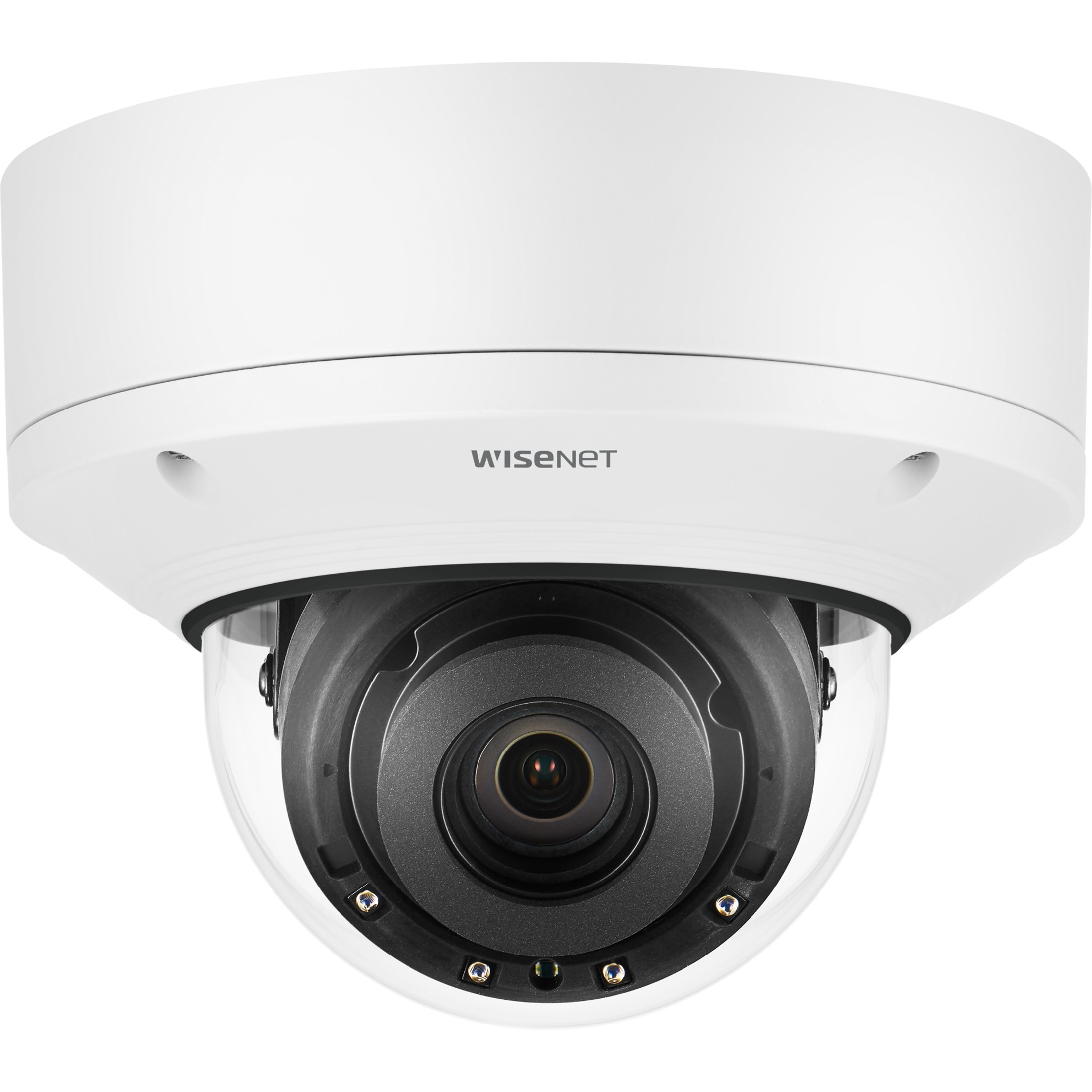 Wisenet XND-9082RV Indoor HD Network Camera - Color, Monochrome - Dome - White - 131.23 ft - H.265, H.264, MJPEG - 3840 x 2160 - 2.80 mm- 8.40 mm Zoom Lens - 3x Optical - 30 fps - CMOS - Wall Mount, Pole Mount, Parapet Mount, Corner Mount, Pendant Mount, Gooseneck, Box Mount, Backbox Mount - IK10 - IP52