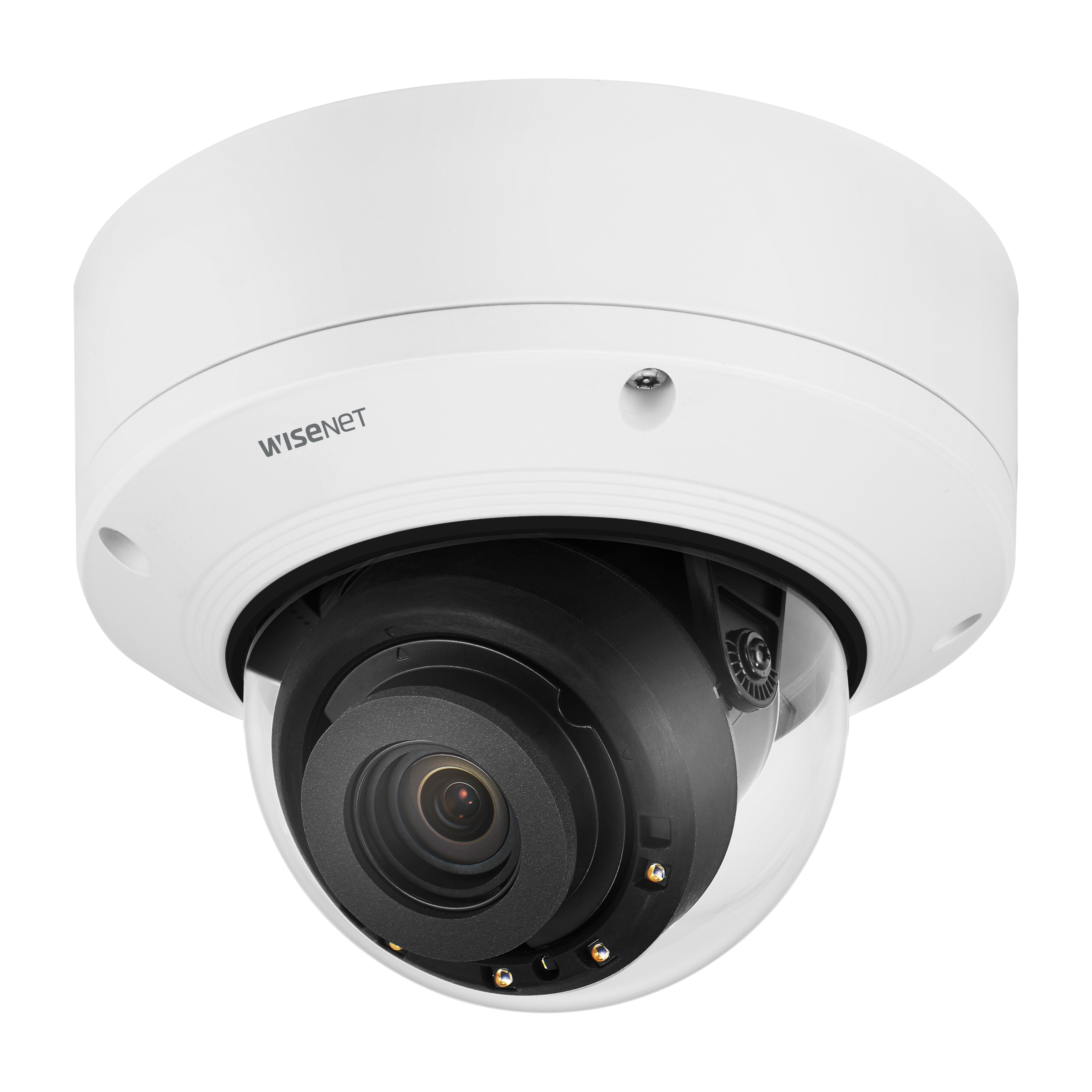 Wisenet XND-9082RV Indoor HD Network Camera - Color, Monochrome - Dome - White - 131.23 ft - H.265, H.264, MJPEG - 3840 x 2160 - 2.80 mm- 8.40 mm Zoom Lens - 3x Optical - 30 fps - CMOS - Wall Mount, Pole Mount, Parapet Mount, Corner Mount, Pendant Mount, Gooseneck, Box Mount, Backbox Mount - IK10 - IP52