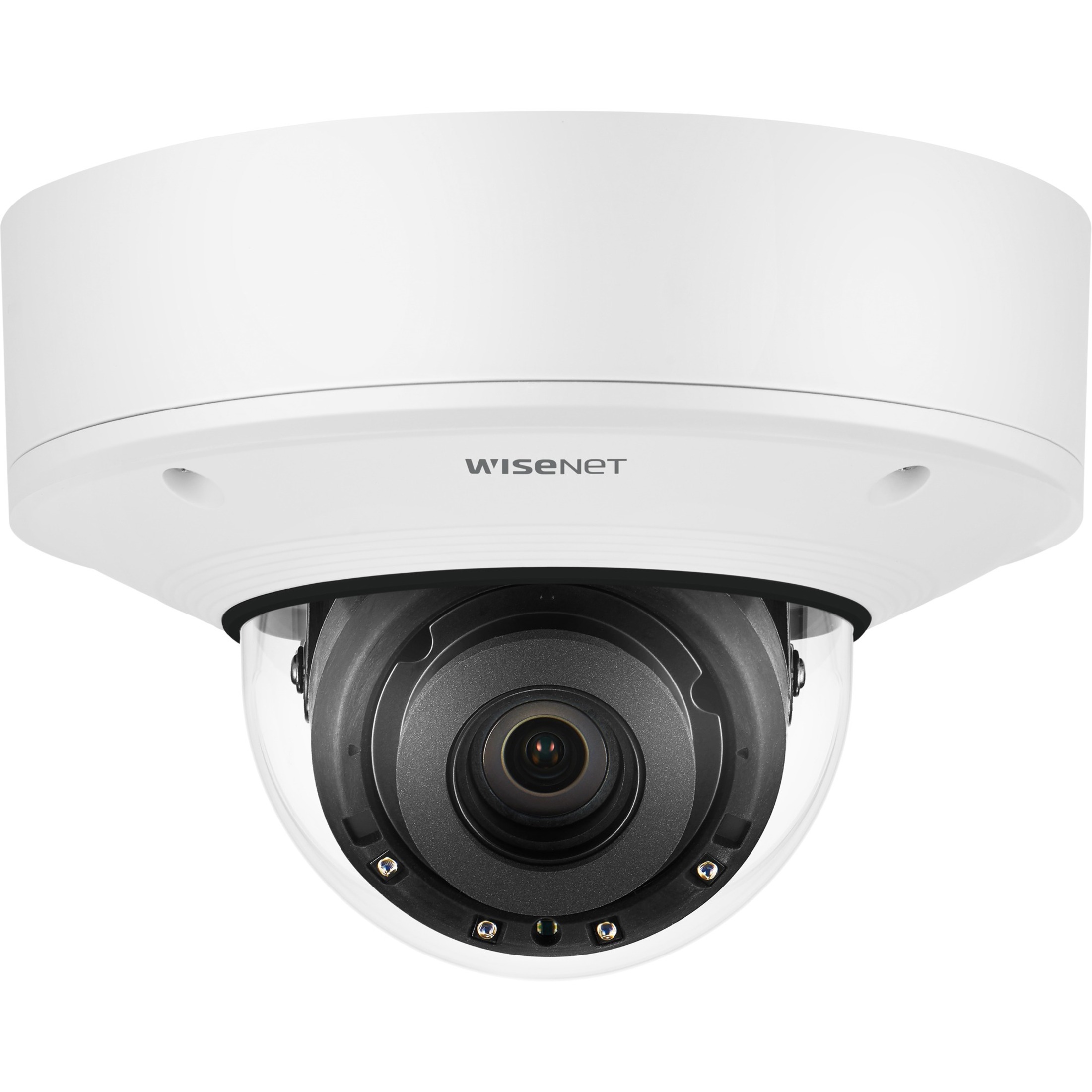 Wisenet XNV-8082R 6 Megapixel Indoor/Outdoor Network Camera - Color - Dome - White - 131.23 ft Infrared Night Vision - H.265, H.264, H.264M, H.264H, MJPEG - 3328 x 1872 - 2.80 mm- 8.40 mm Varifocal Lens - 3x Optical - 30 fps - CMOS - Ceiling Mount, Parapet Mount, Pole Mount, Wall Mount, Corner Mount - IK10+ - IP66, IP67, IP6K9K - Vandal Resistant